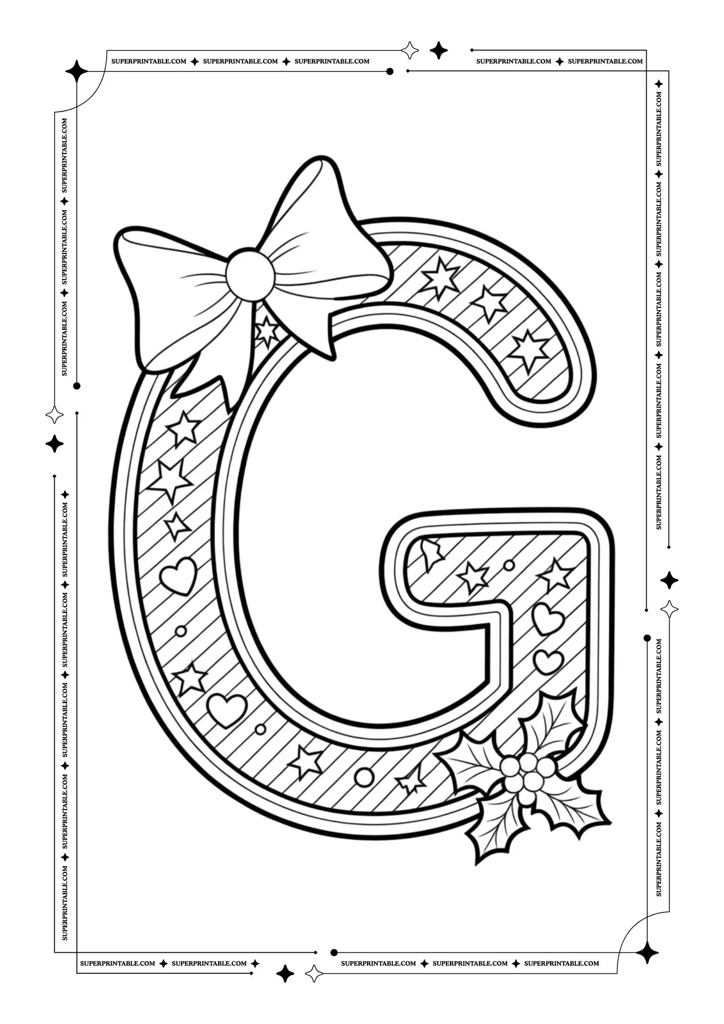 Christmas Bow Peppermint Alphabet Coloring Pages 7