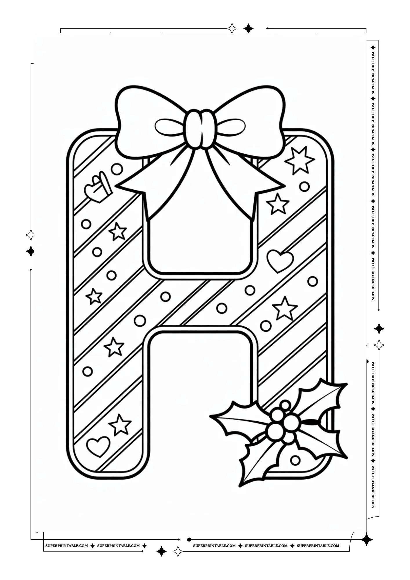 Christmas Bow Peppermint Alphabet Coloring Pages 8