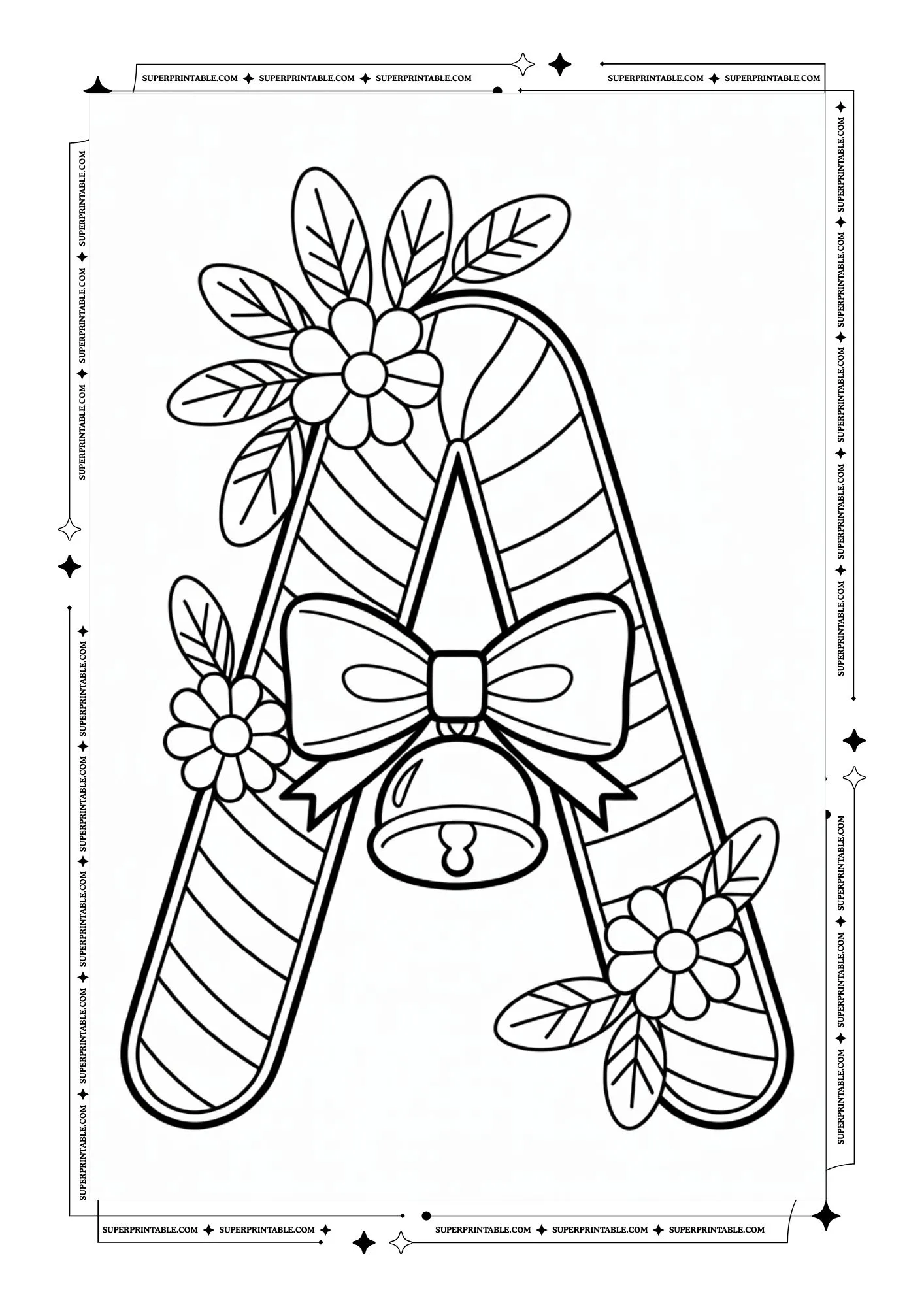 Christmas Candycane Alphabet Coloring Pages 1