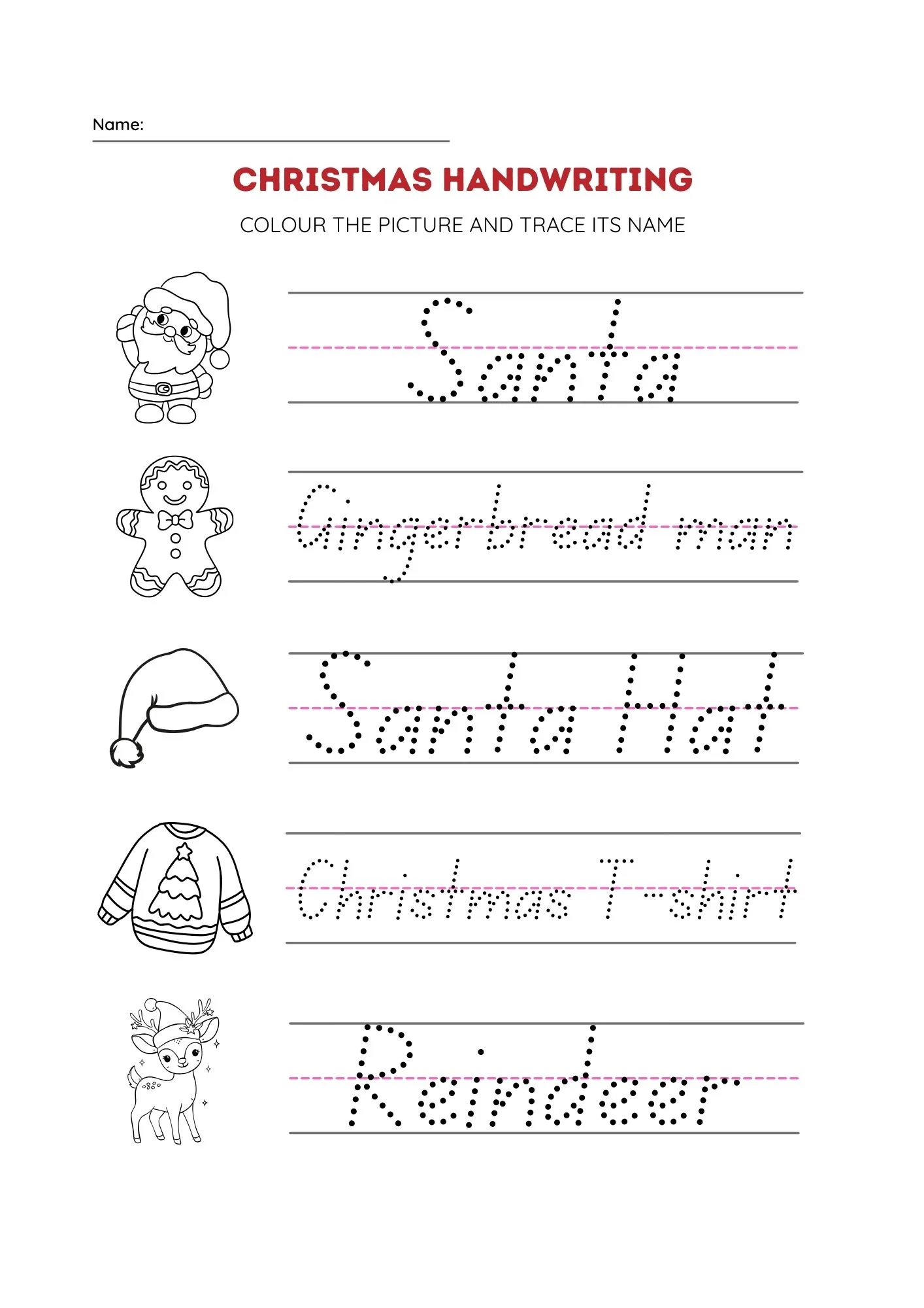 Christmas Handwriting Activity Worksheet