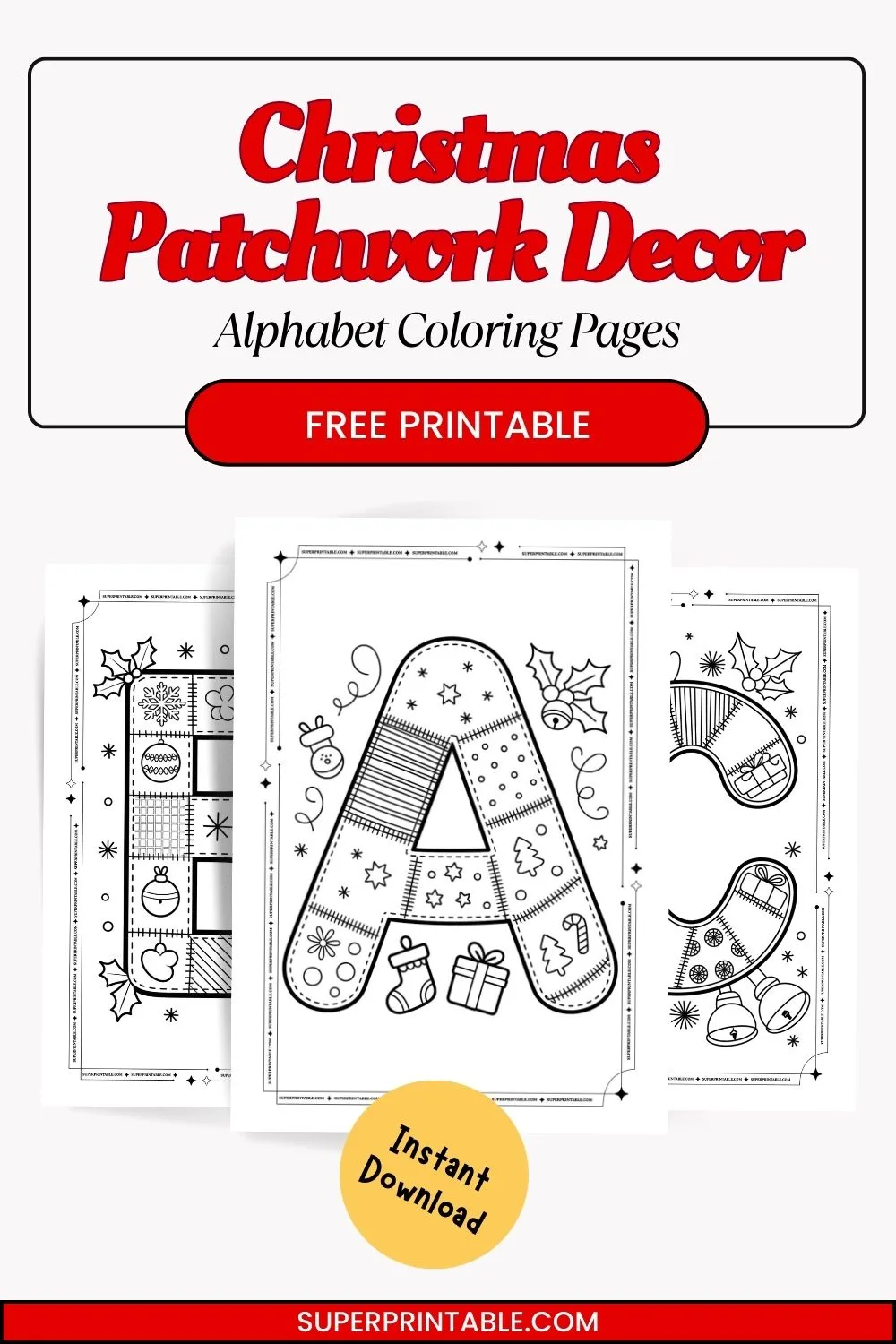 Christmas Patchwork Decor Alphabet Coloring Pages Pinterest Image