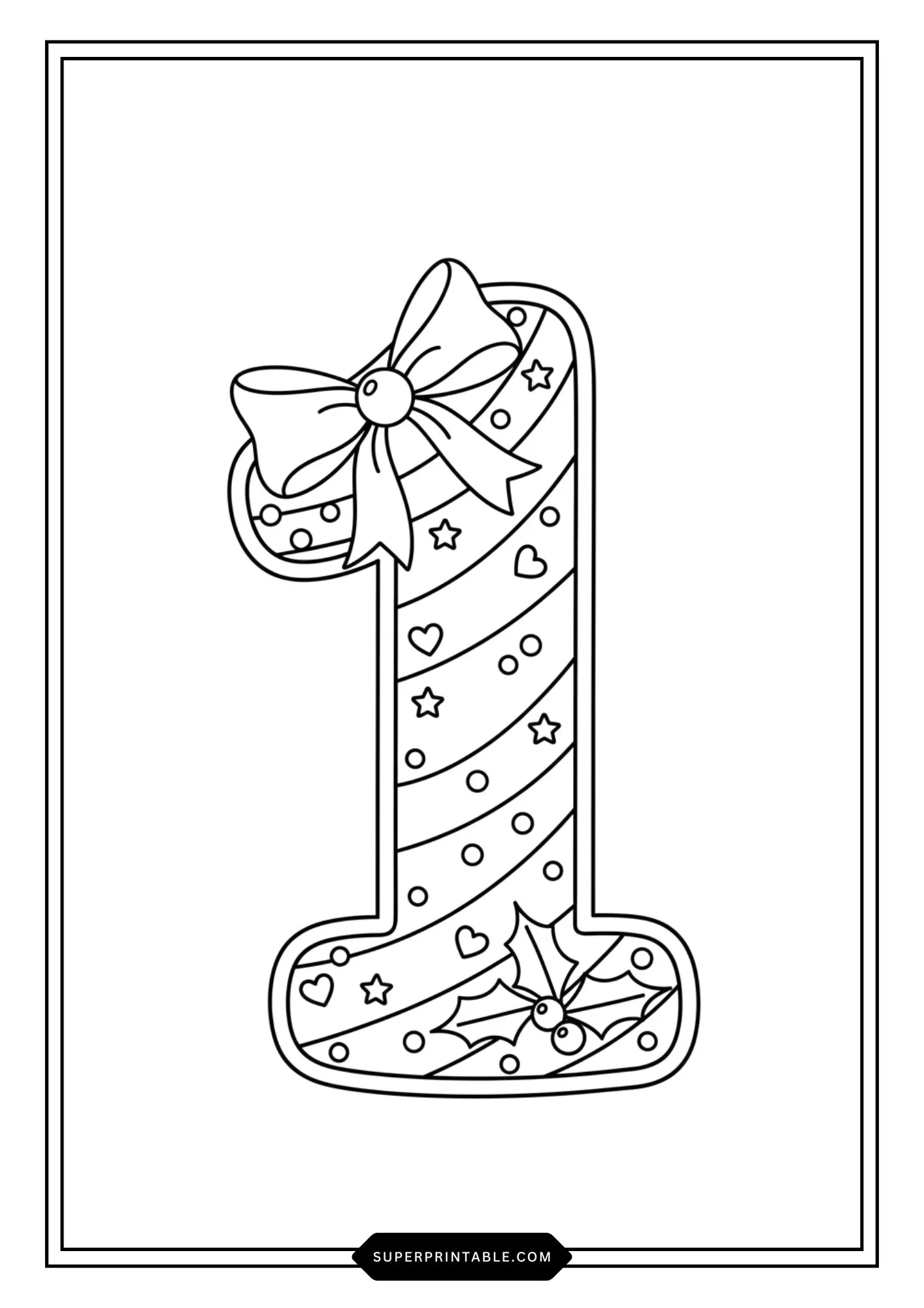 Christmas Peppermint Bow Numbers Coloring Pages 2