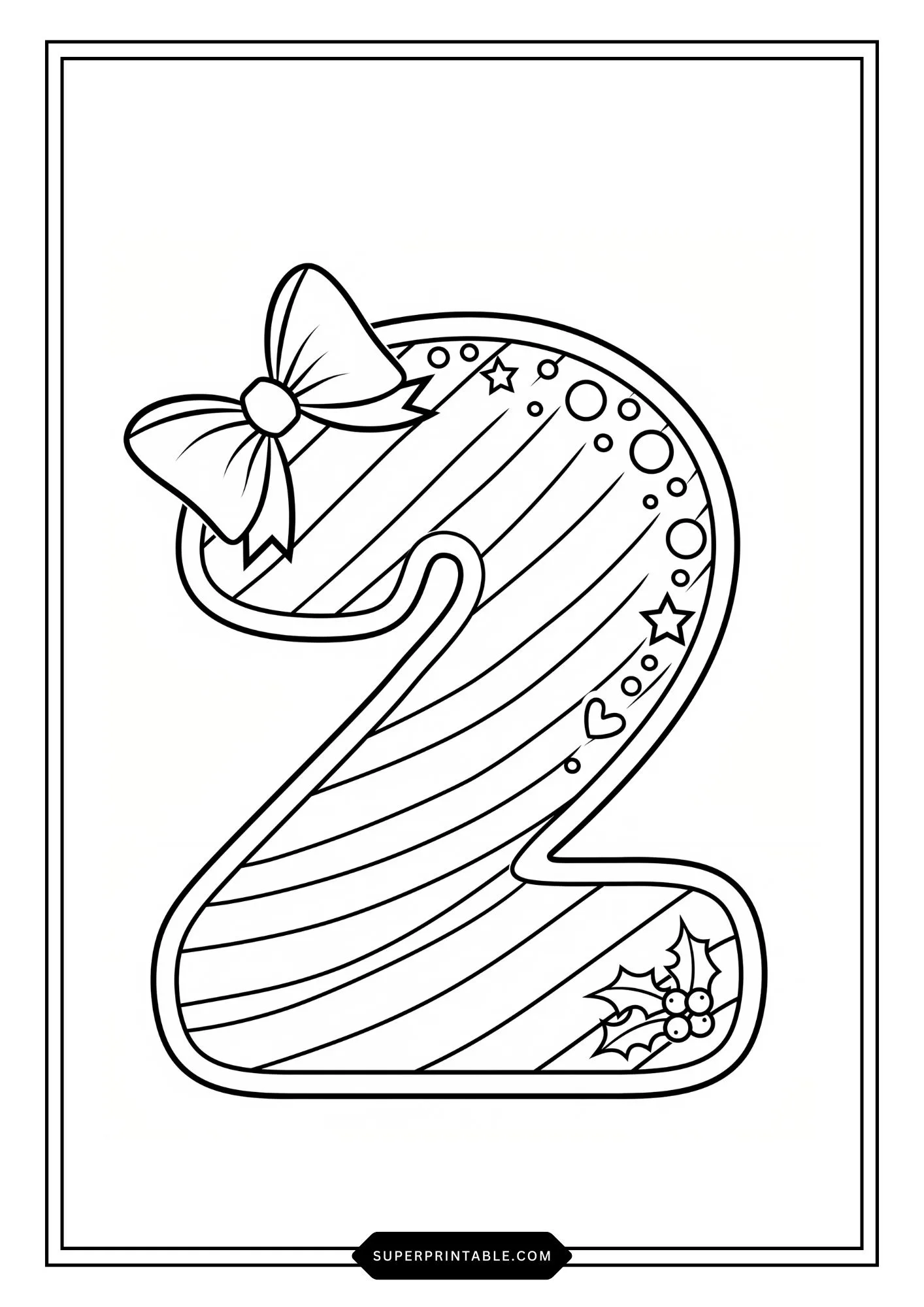 Christmas Peppermint Bow Numbers Coloring Pages 3