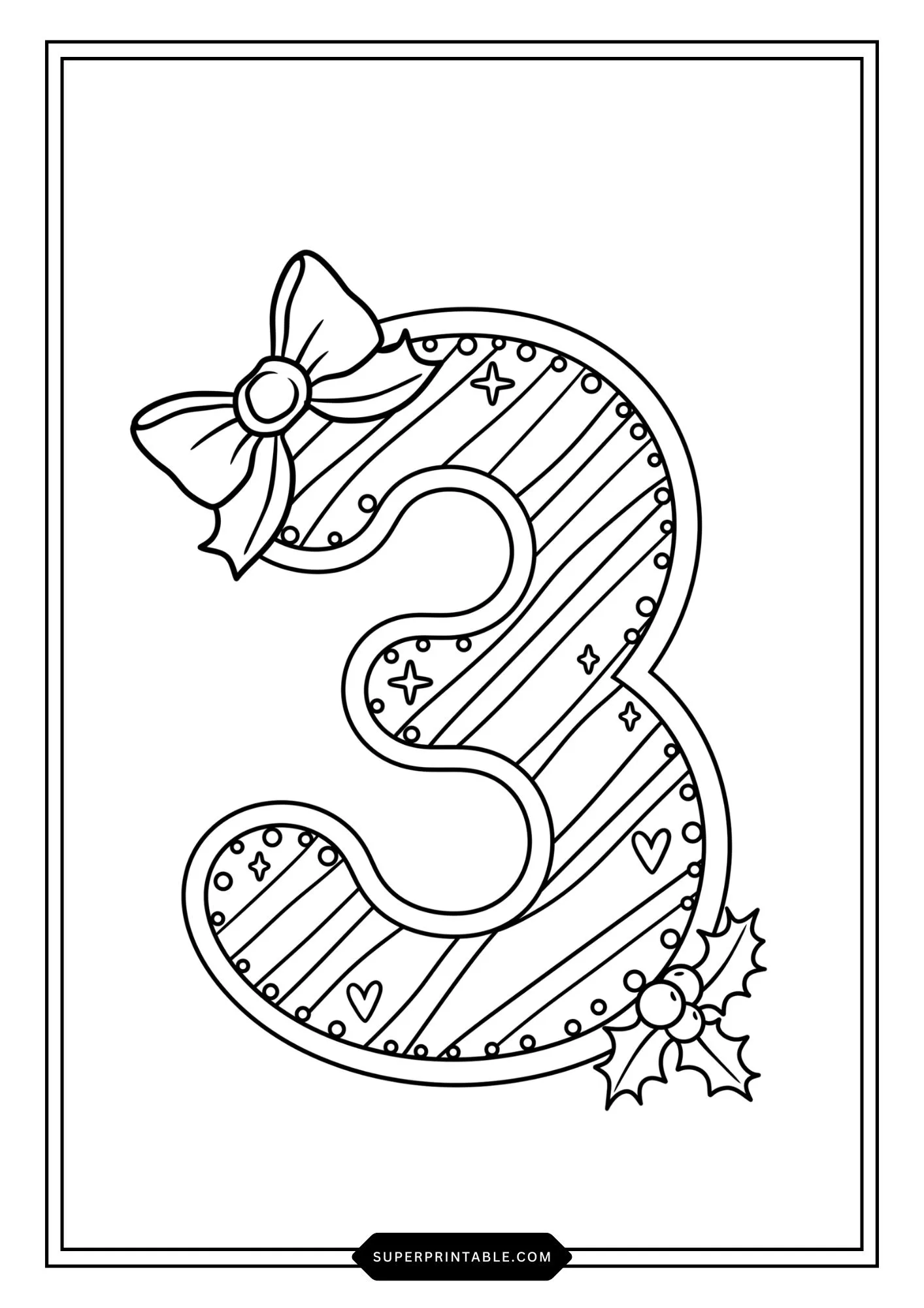 Christmas Peppermint Bow Numbers Coloring Pages 4