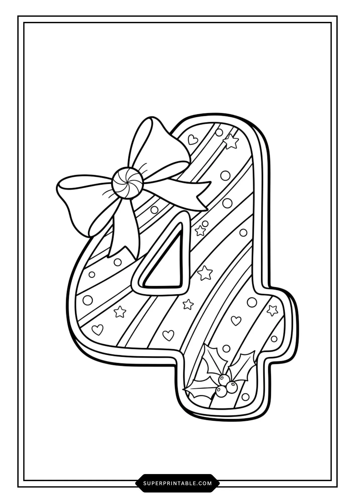 Christmas Peppermint Bow Numbers Coloring Pages 5