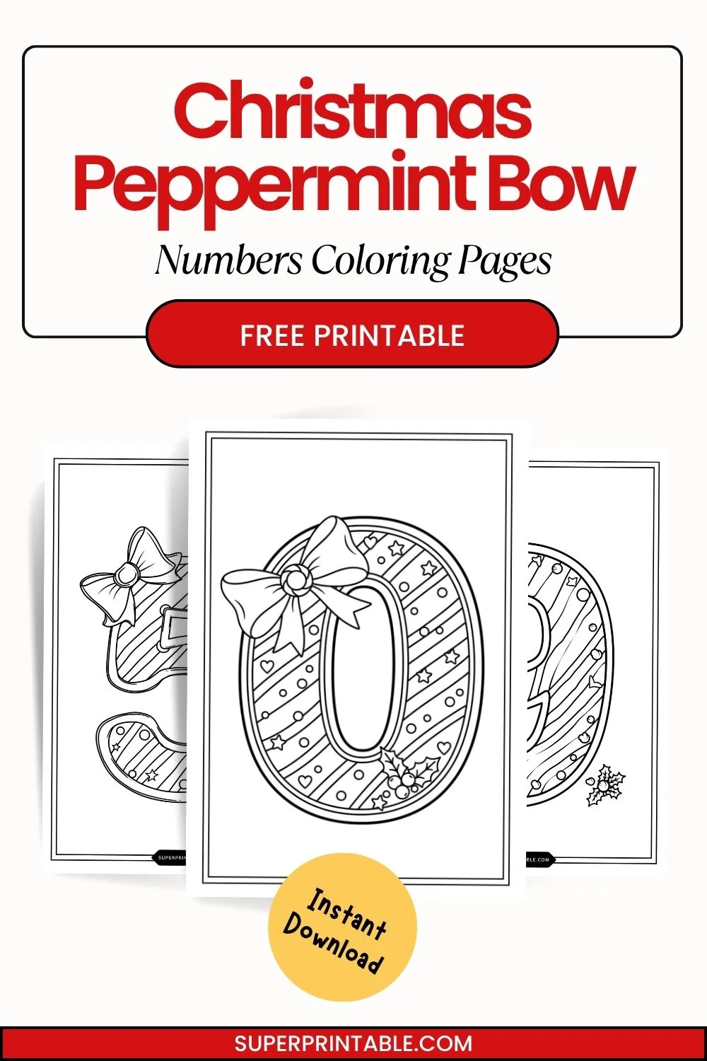 Christmas Peppermint Bow Numbers Coloring Pages Pinterest Image