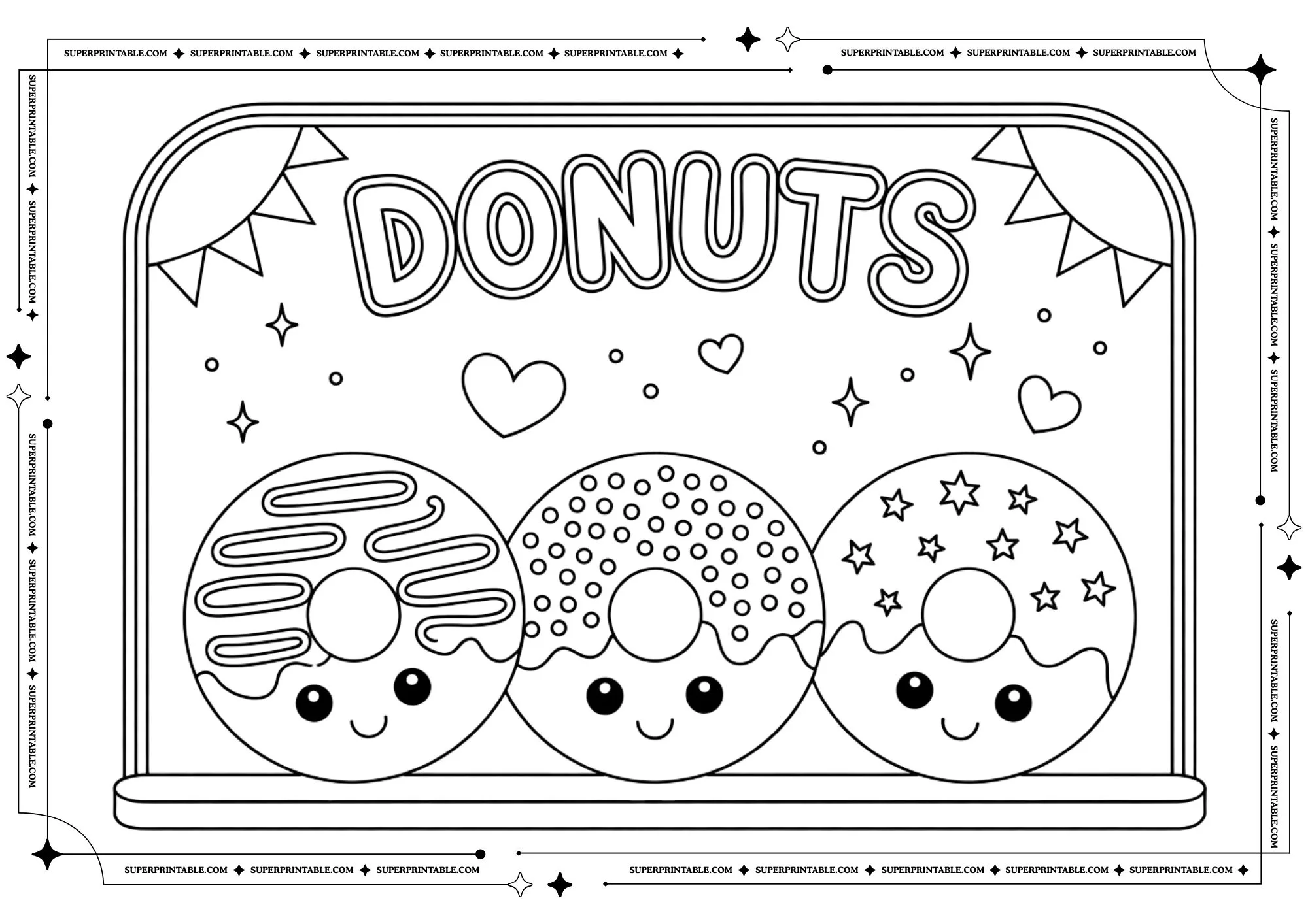 Cute Donuts Coloring Pages 1