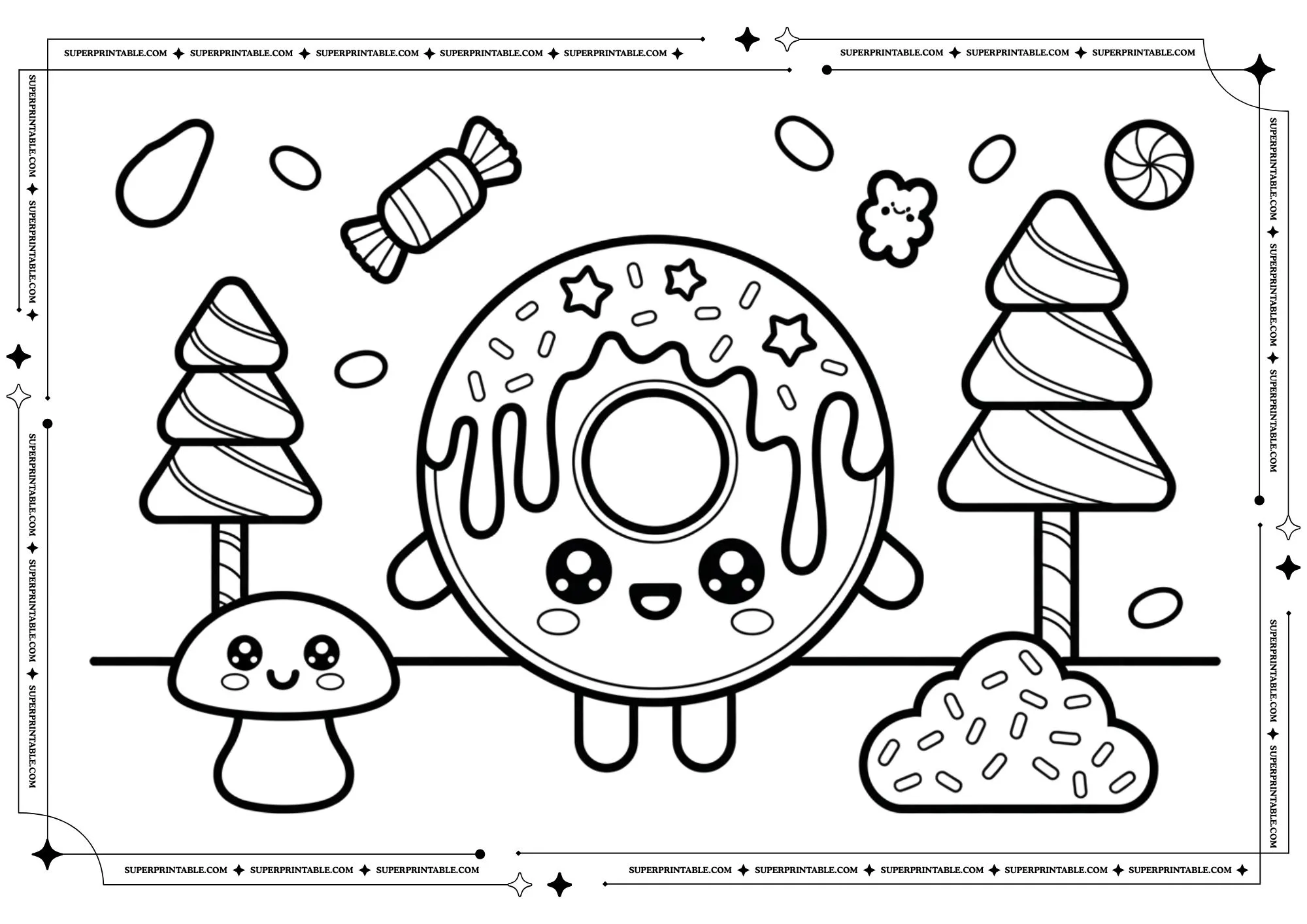 Cute Donuts Coloring Pages 3