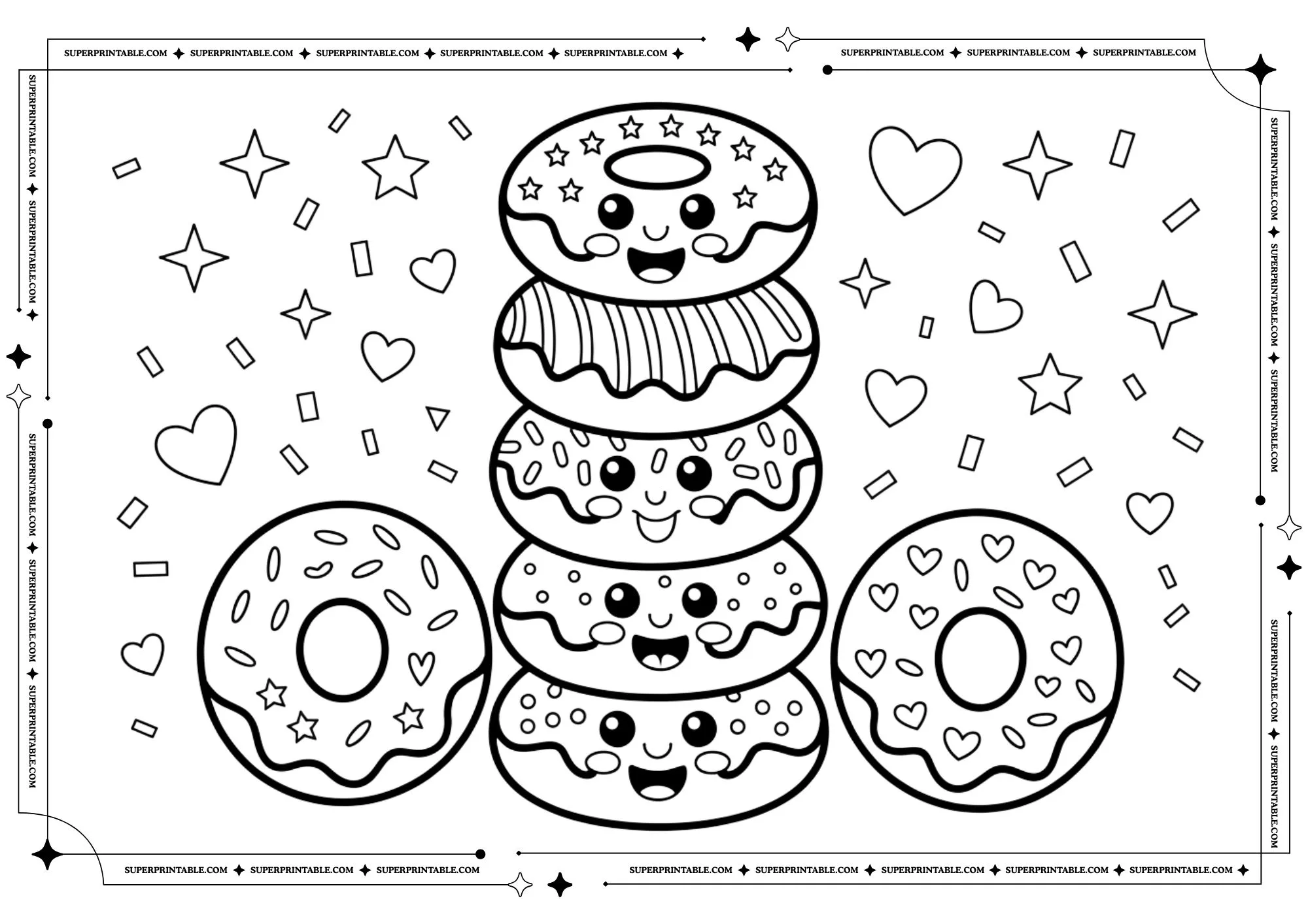 Cute Donuts Coloring Pages 4