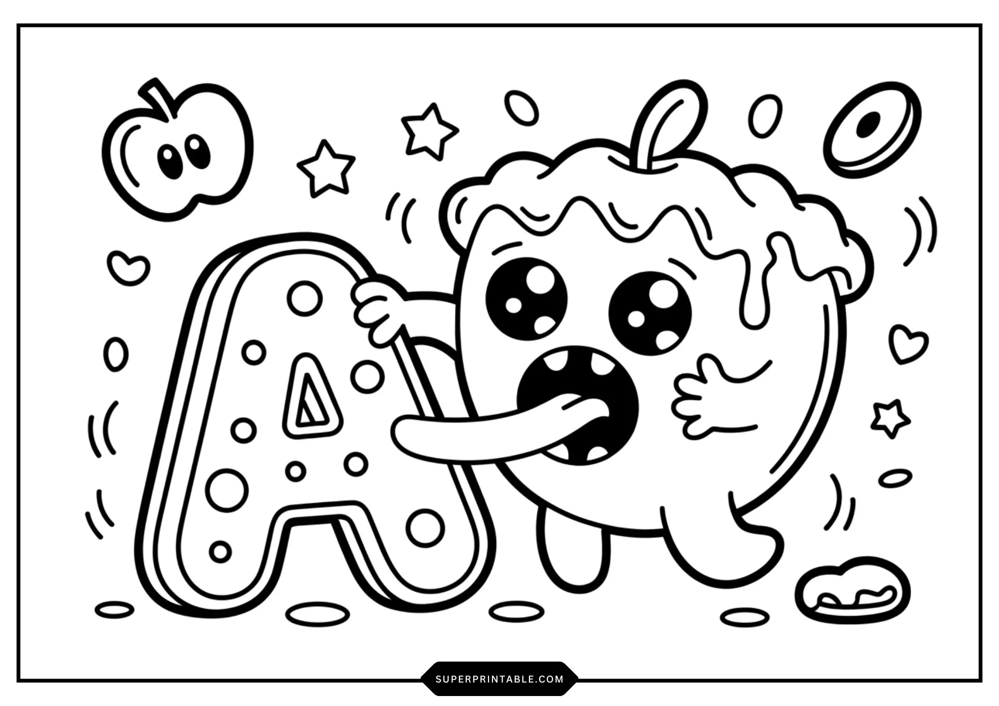 Cute Funny Food Alphabet Coloring Pages 1