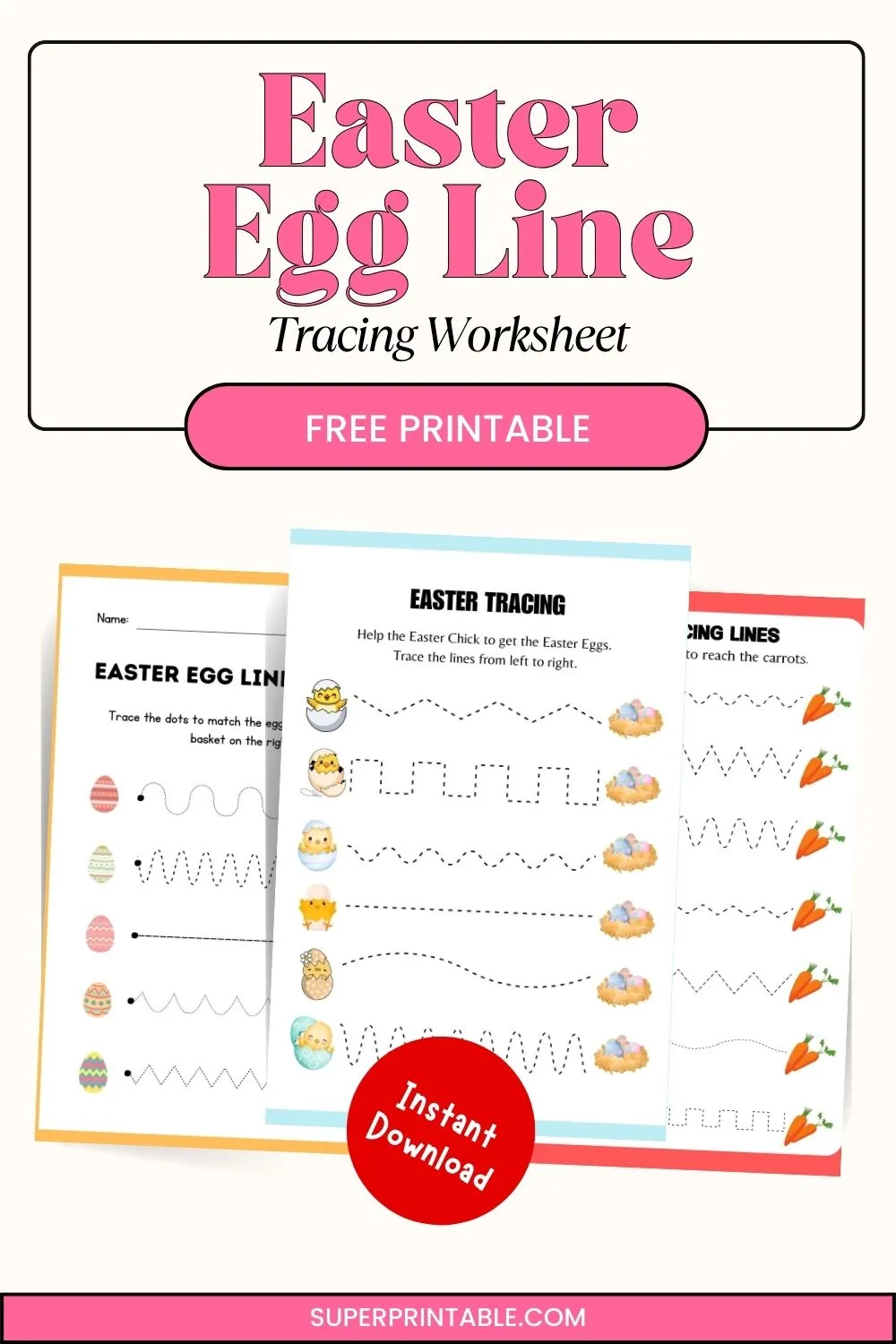 Easter Egg Line Tracing Worksheet Pinterest Image