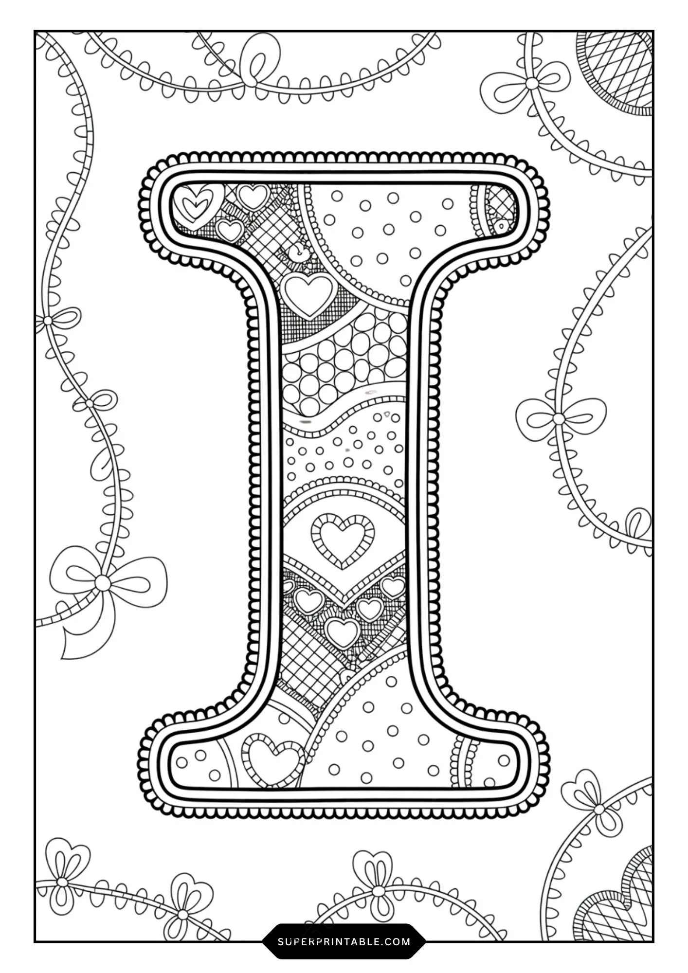 Festive Ribbon & Heart Alphabet Coloring Pages 9