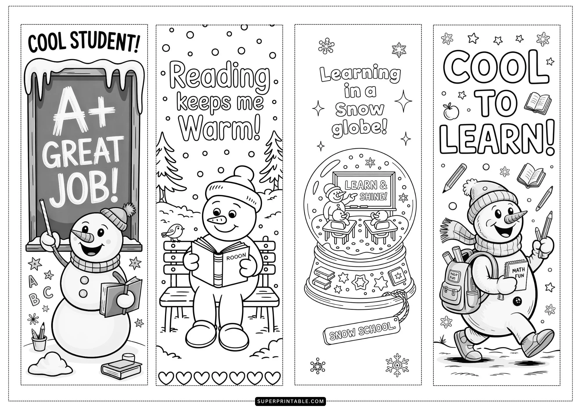 Frosty’s Homework Time Coloring Bookmarks 2