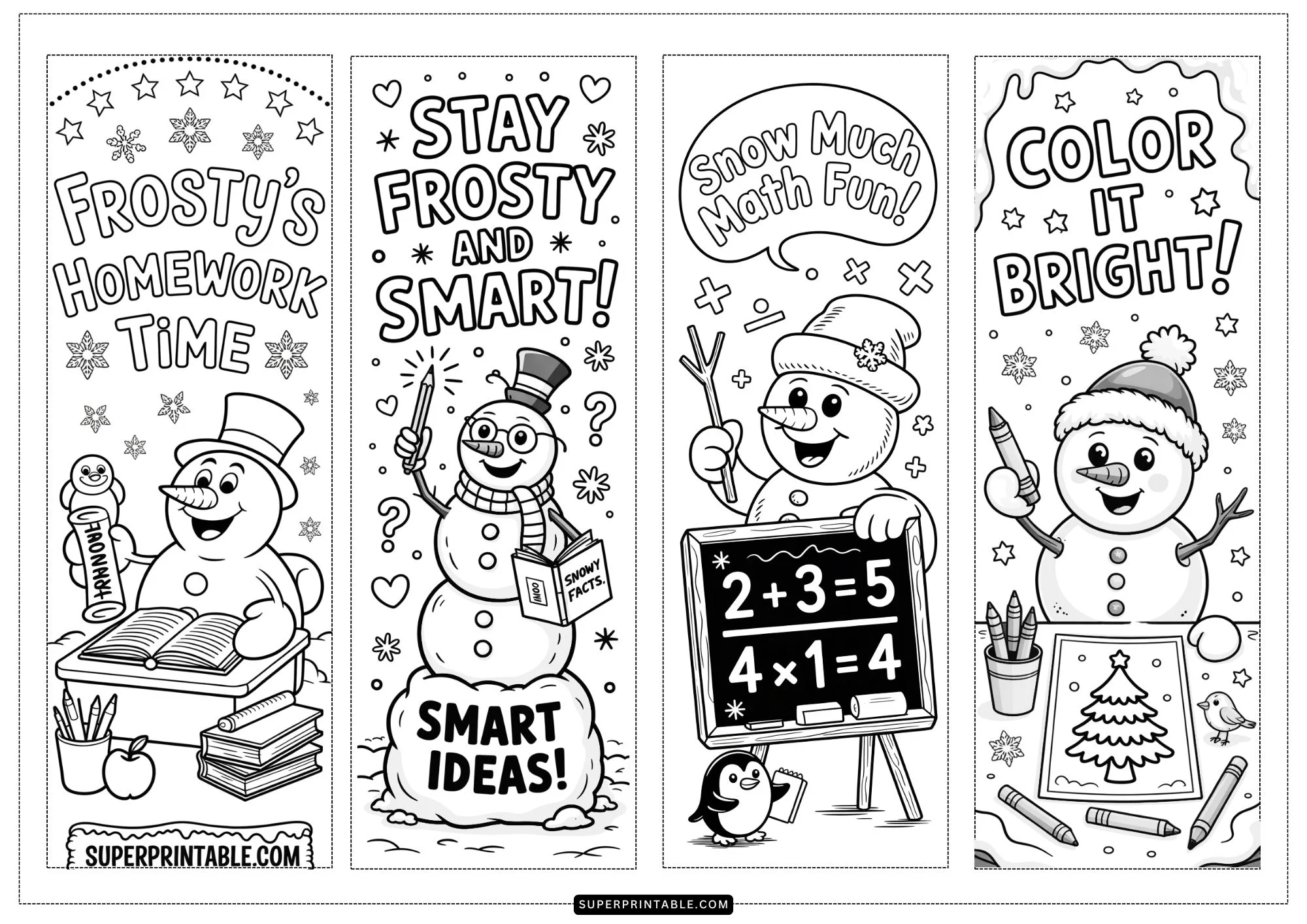 Frosty’s Homework Time Coloring Bookmarks 3