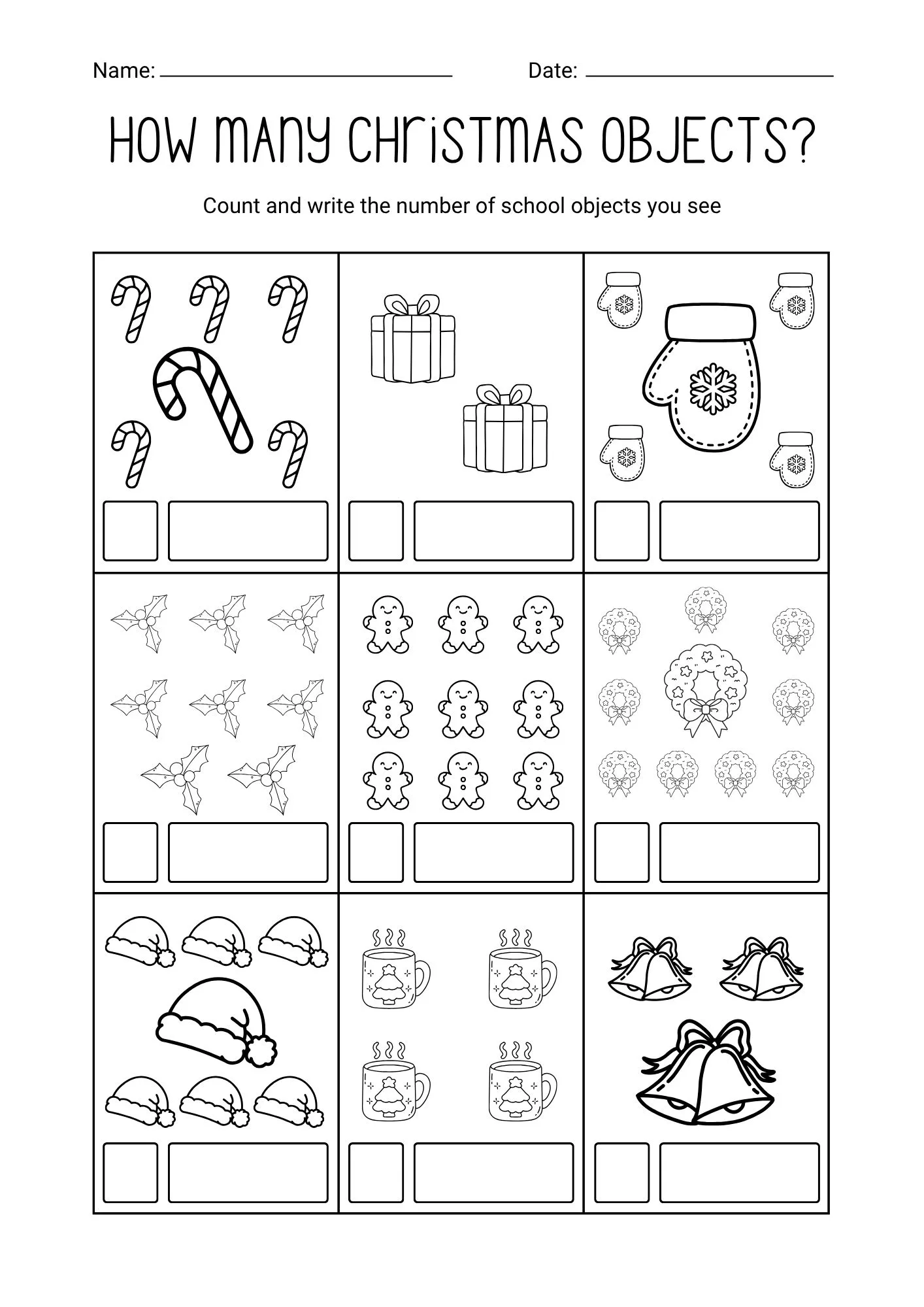 How Many Christmas Objects Math Worksheet 1