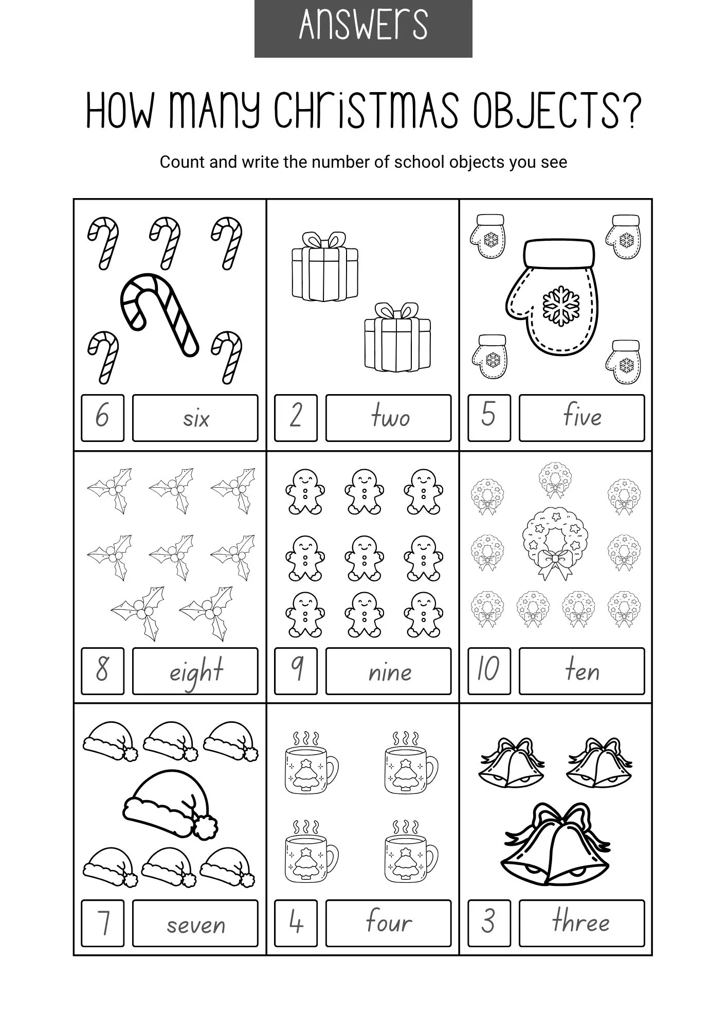 How Many Christmas Objects Math Worksheet 2