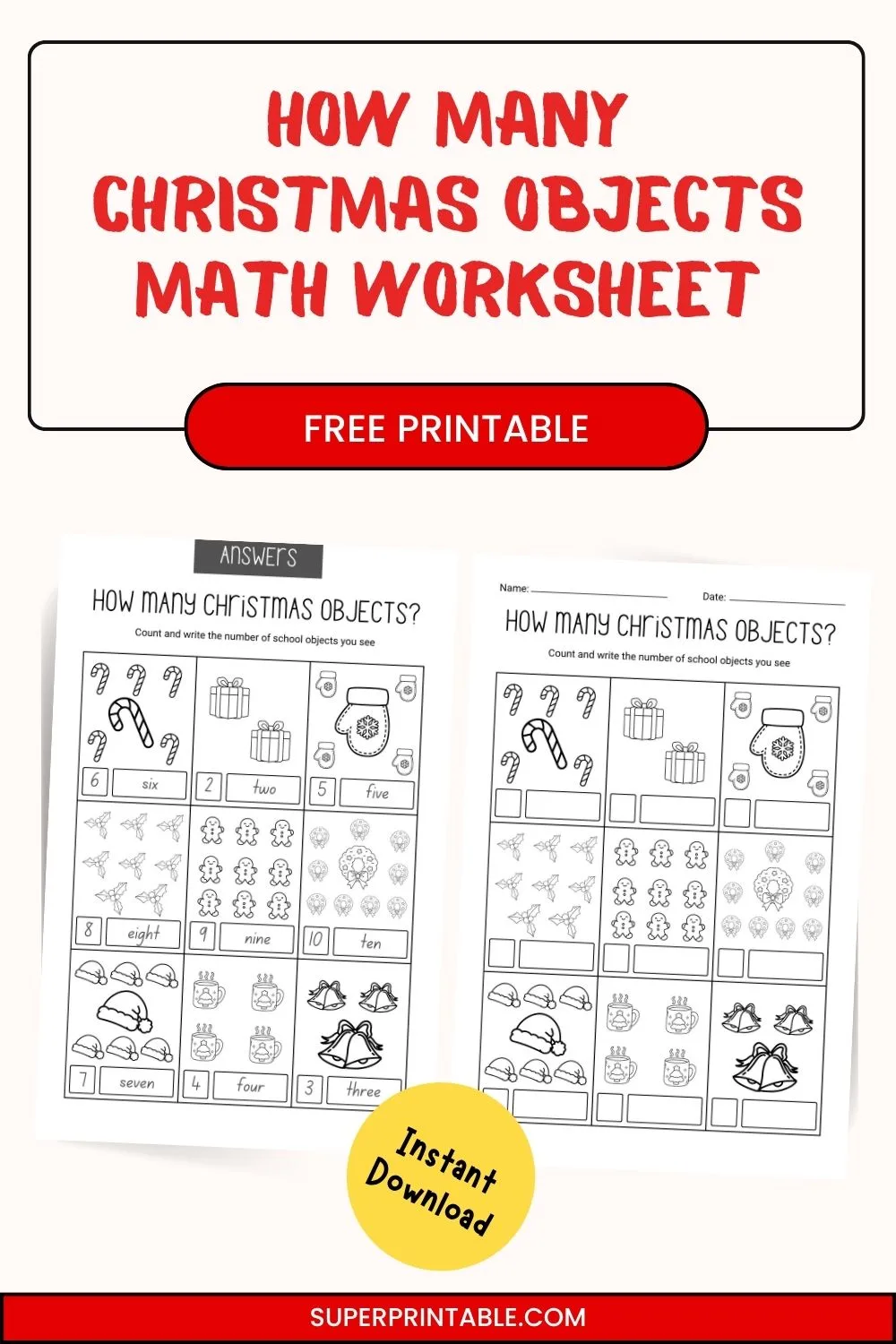How Many Christmas Objects Math Worksheet Pinterest Image