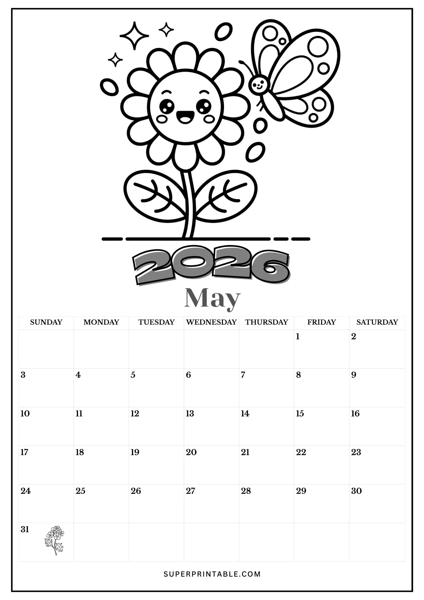 Kawaii 2026 Calendar Coloring Pages 5