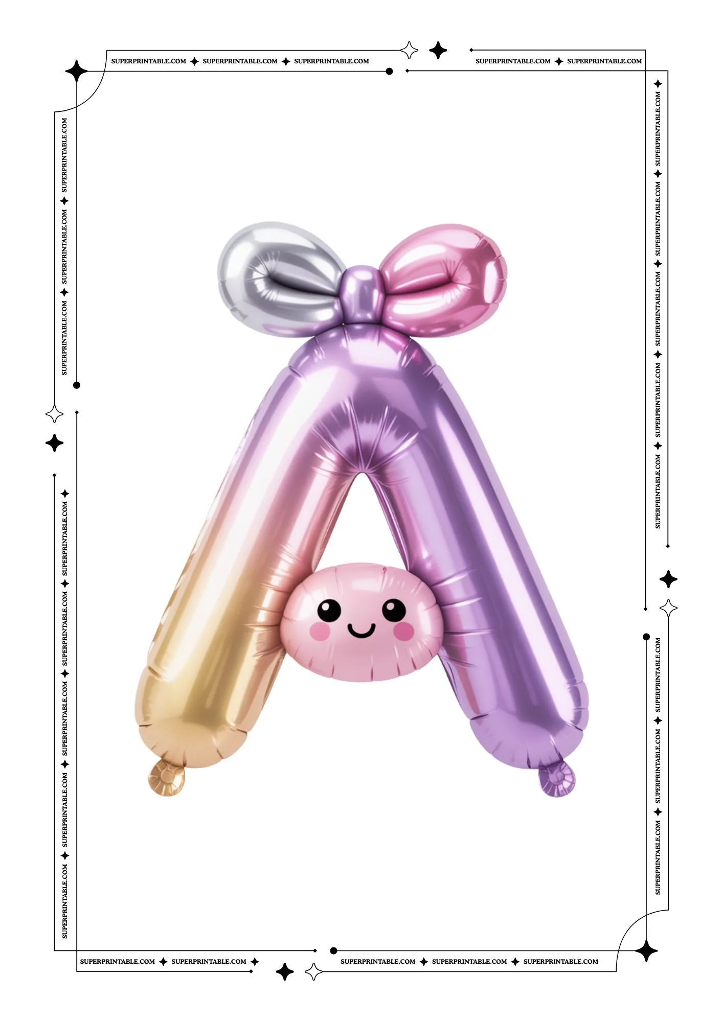 Kawaii Alphabet Lavender Foil Balloon Flashcards 1