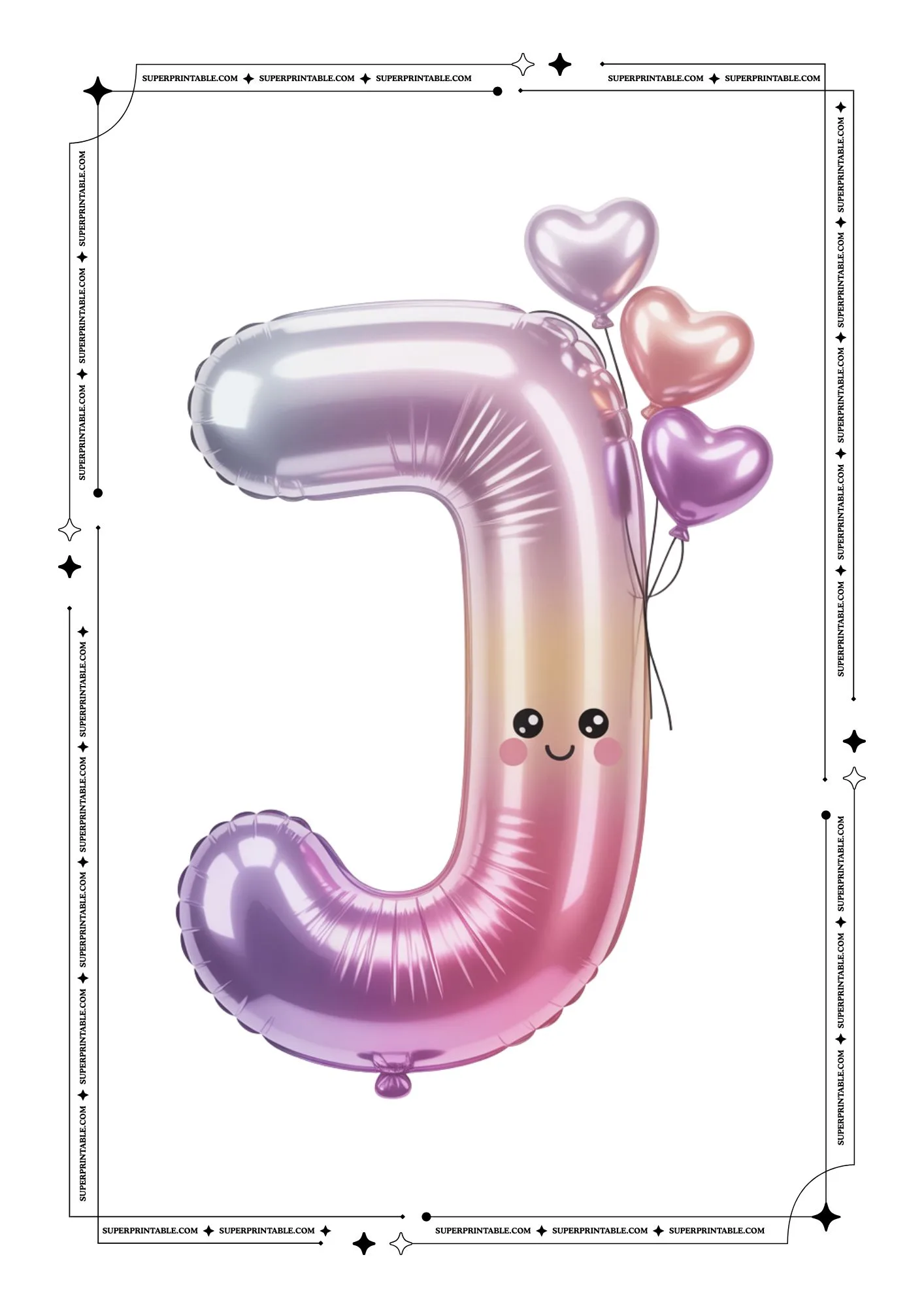Kawaii Alphabet Lavender Foil Balloon Flashcards 10