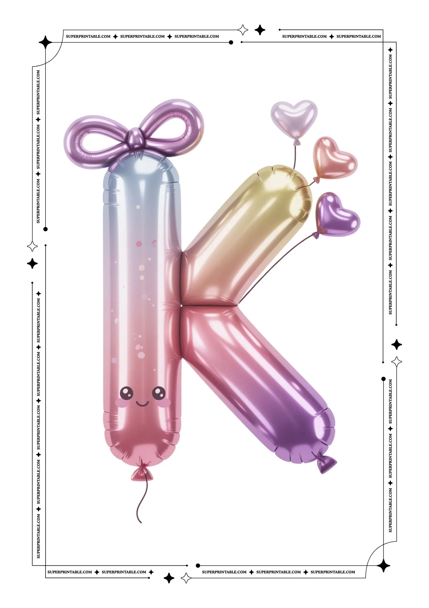 Kawaii Alphabet Lavender Foil Balloon Flashcards 11