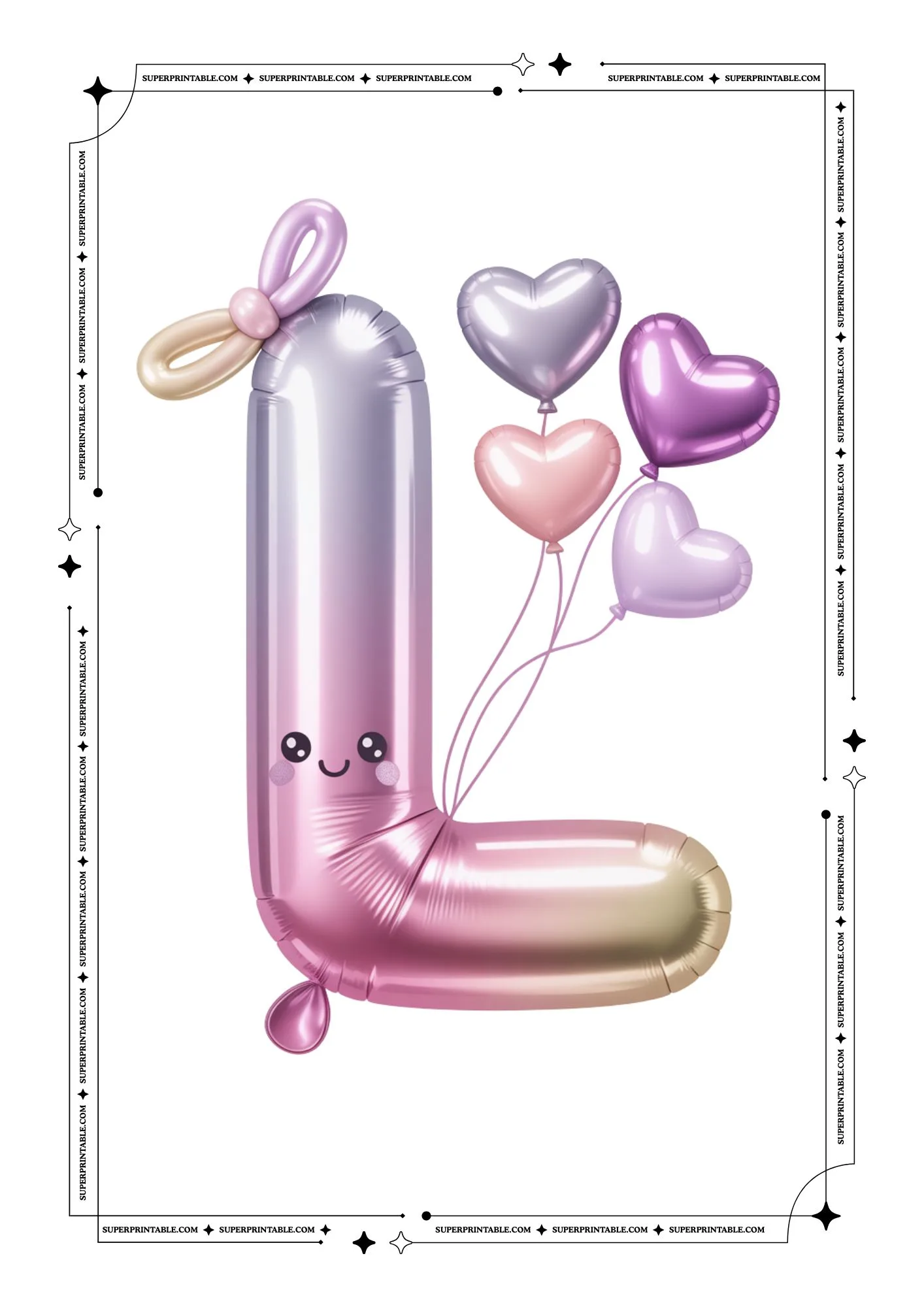 Kawaii Alphabet Lavender Foil Balloon Flashcards 12