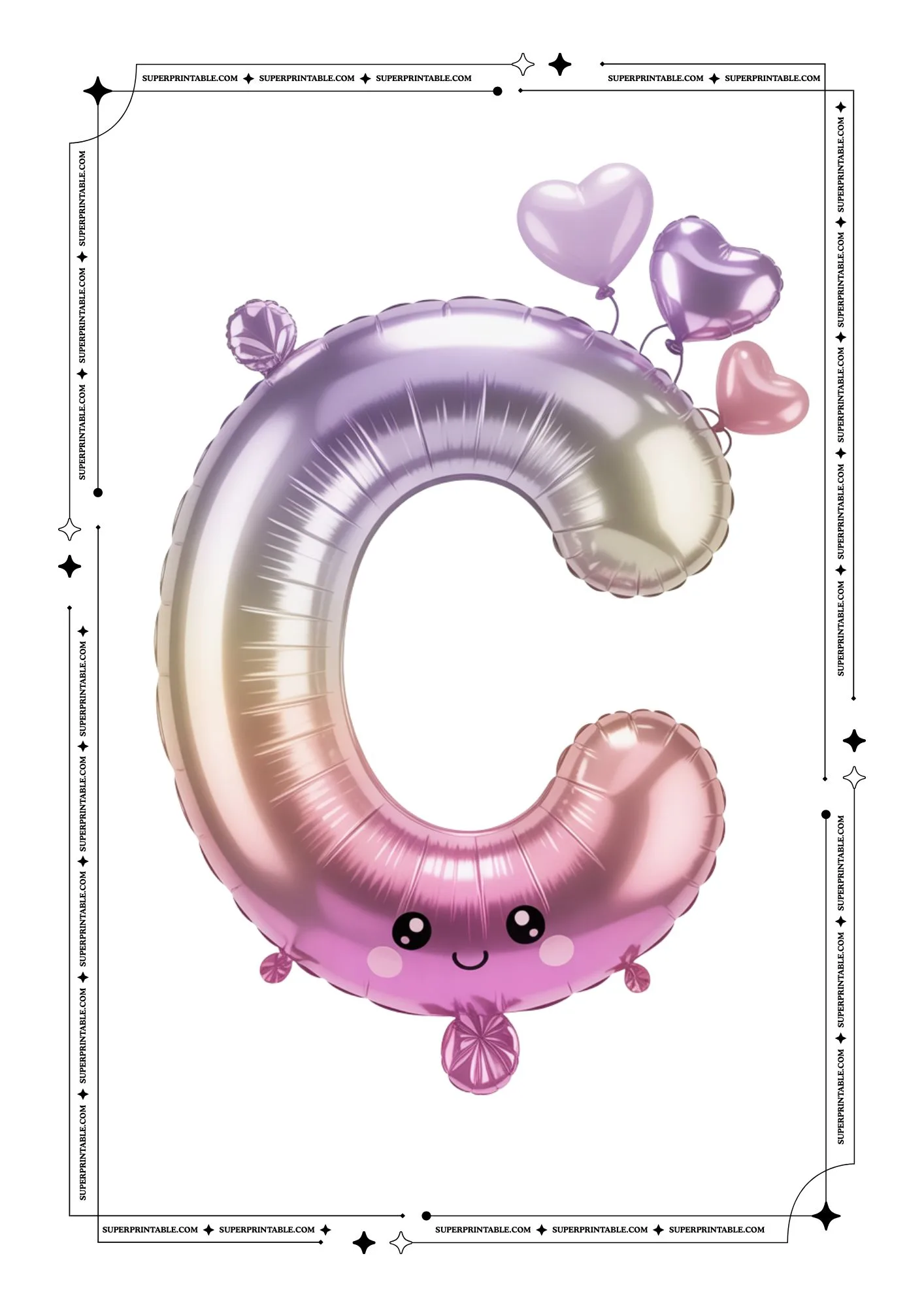 Kawaii Alphabet Lavender Foil Balloon Flashcards 3