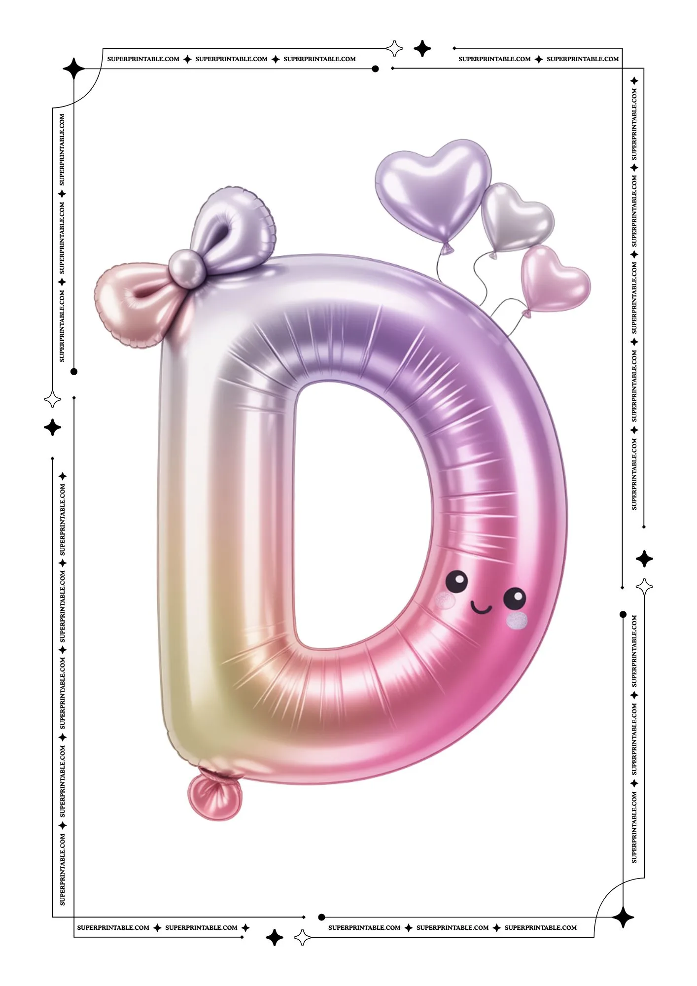Kawaii Alphabet Lavender Foil Balloon Flashcards 4