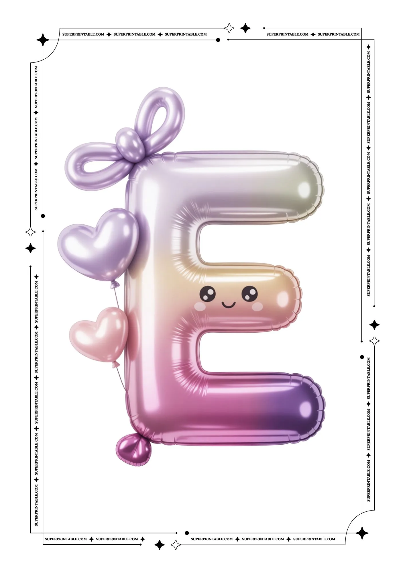 Kawaii Alphabet Lavender Foil Balloon Flashcards 5