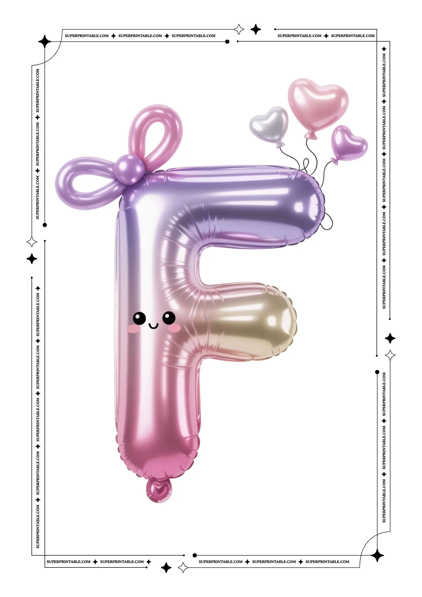 Kawaii Alphabet Lavender Foil Balloon Flashcards 6