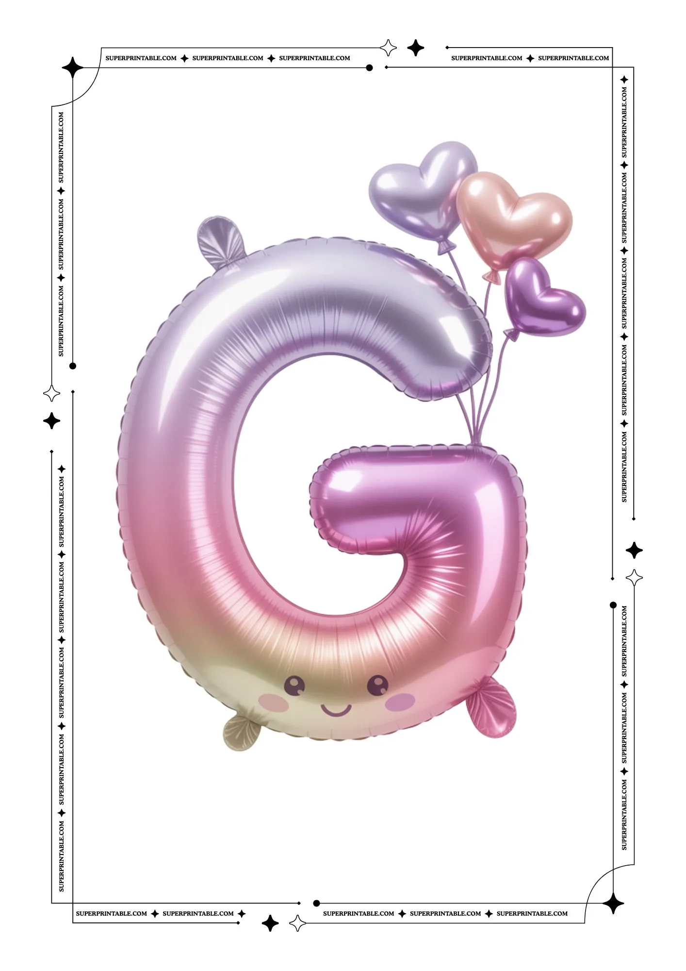 Kawaii Alphabet Lavender Foil Balloon Flashcards 7