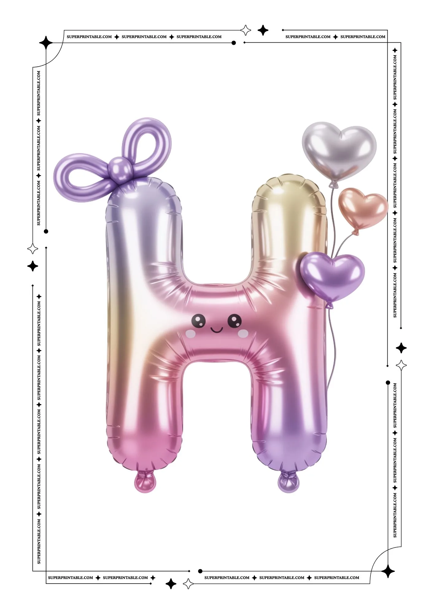 Kawaii Alphabet Lavender Foil Balloon Flashcards 8