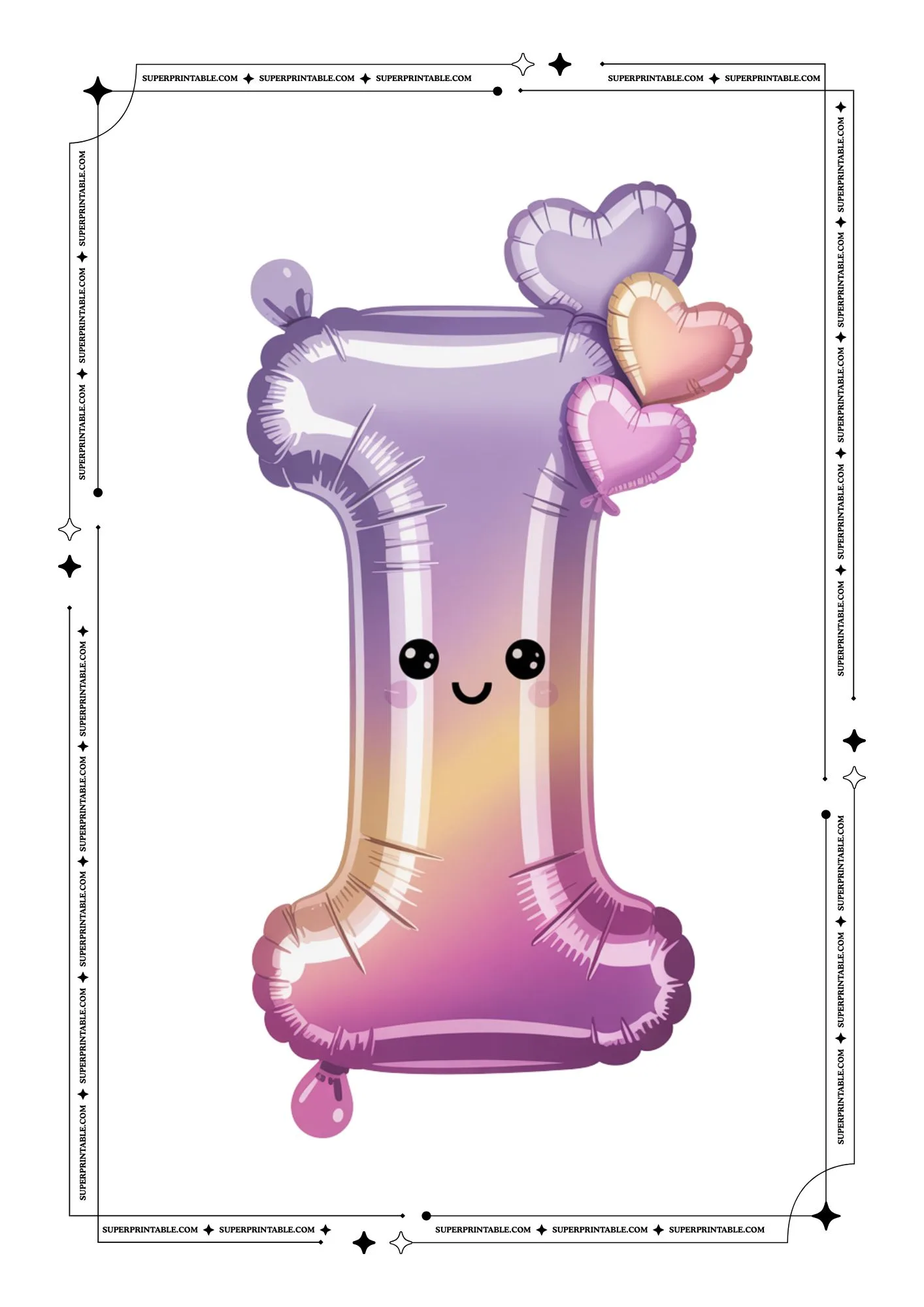 Kawaii Alphabet Lavender Foil Balloon Flashcards 9