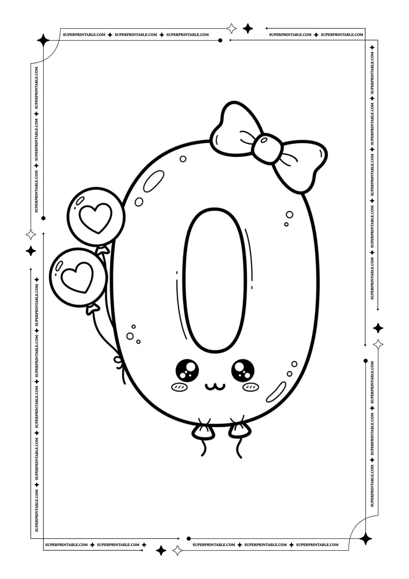 Kawaii Balloons Decor Numbers Coloring Pages 1