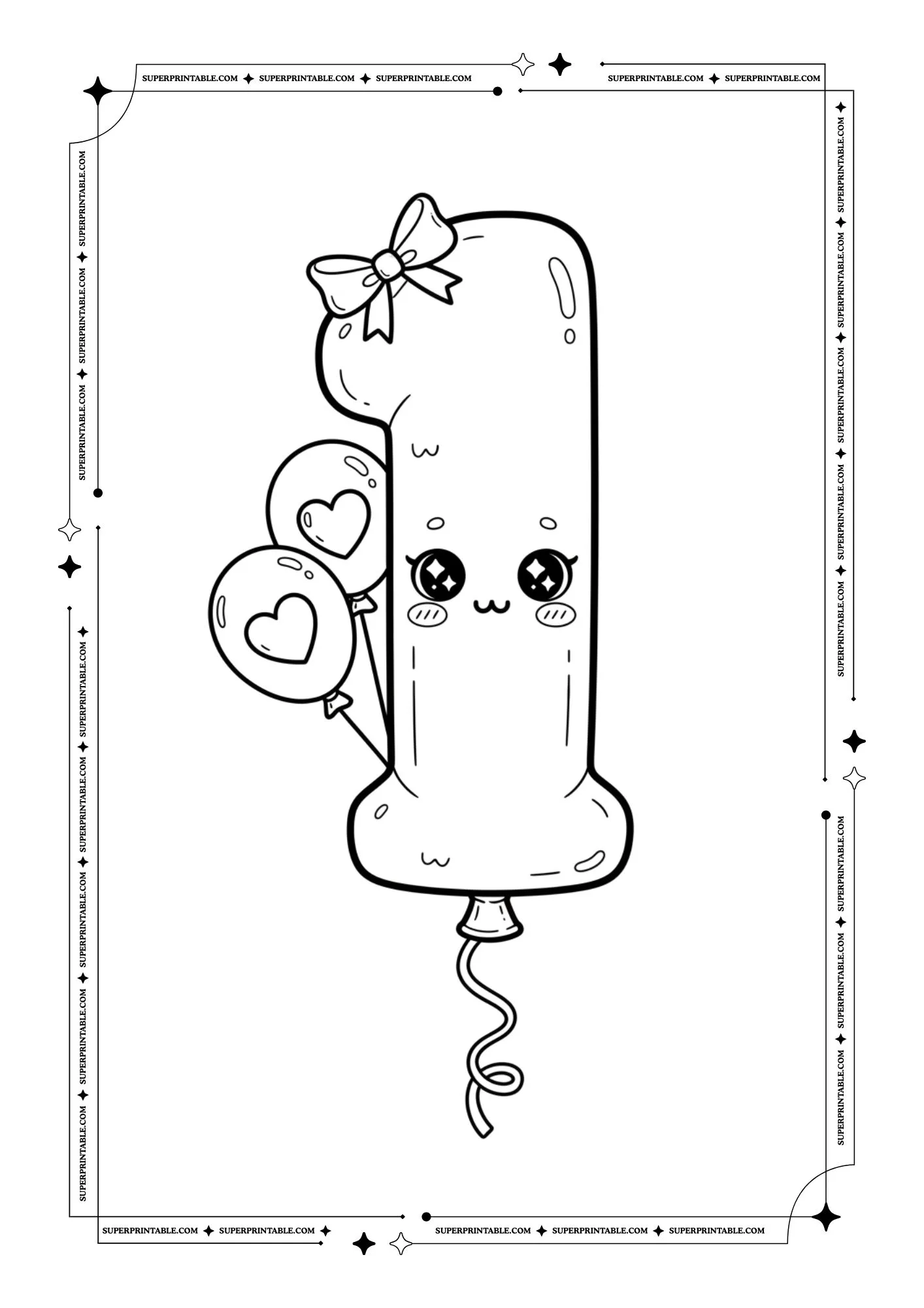 Kawaii Balloons Decor Numbers Coloring Pages 2