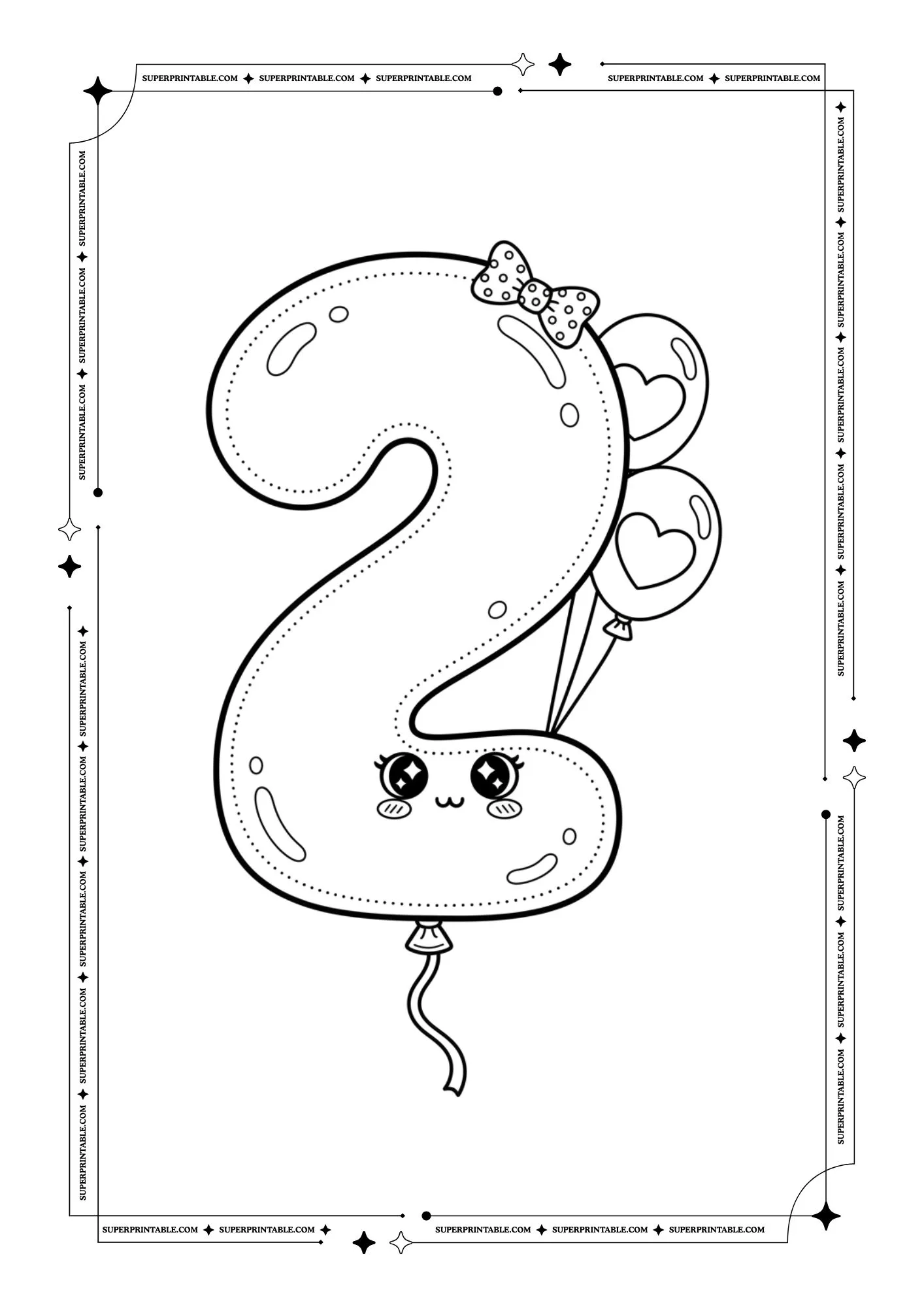 Kawaii Balloons Decor Numbers Coloring Pages 3