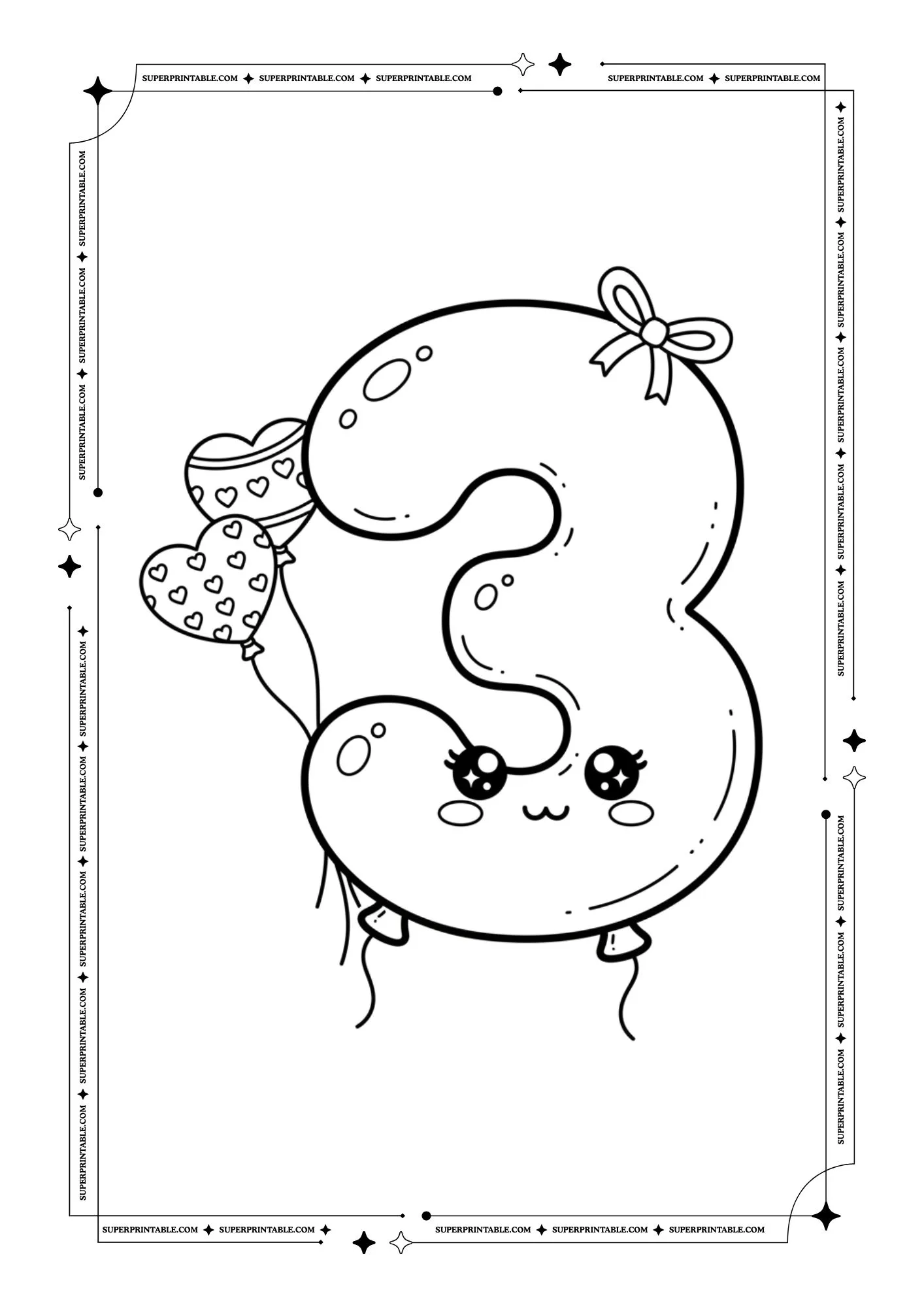 Kawaii Balloons Decor Numbers Coloring Pages 4