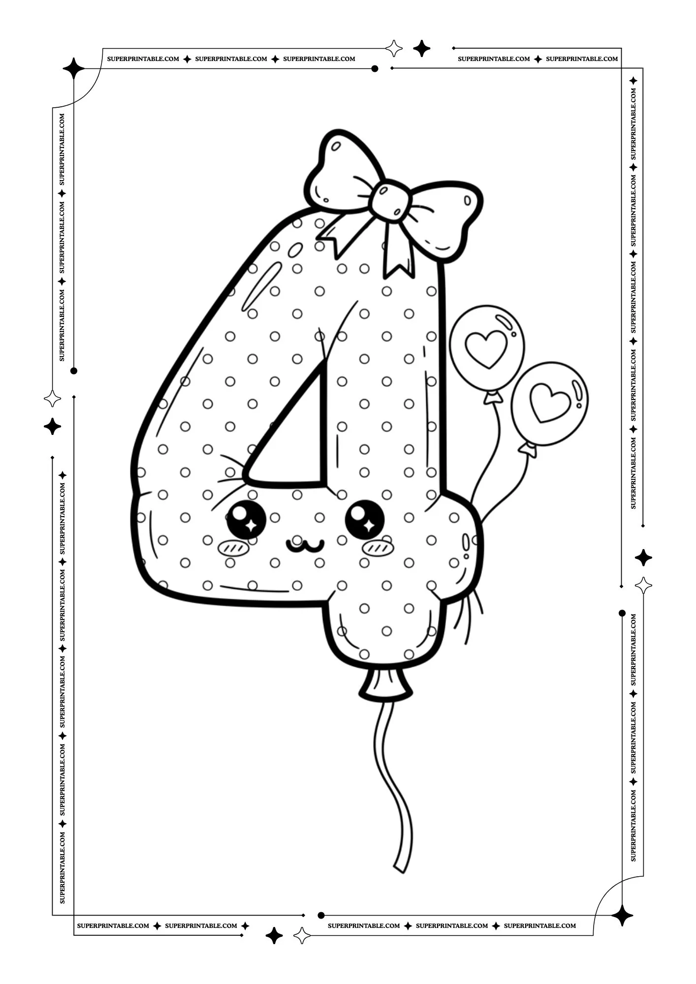 Kawaii Balloons Decor Numbers Coloring Pages 5
