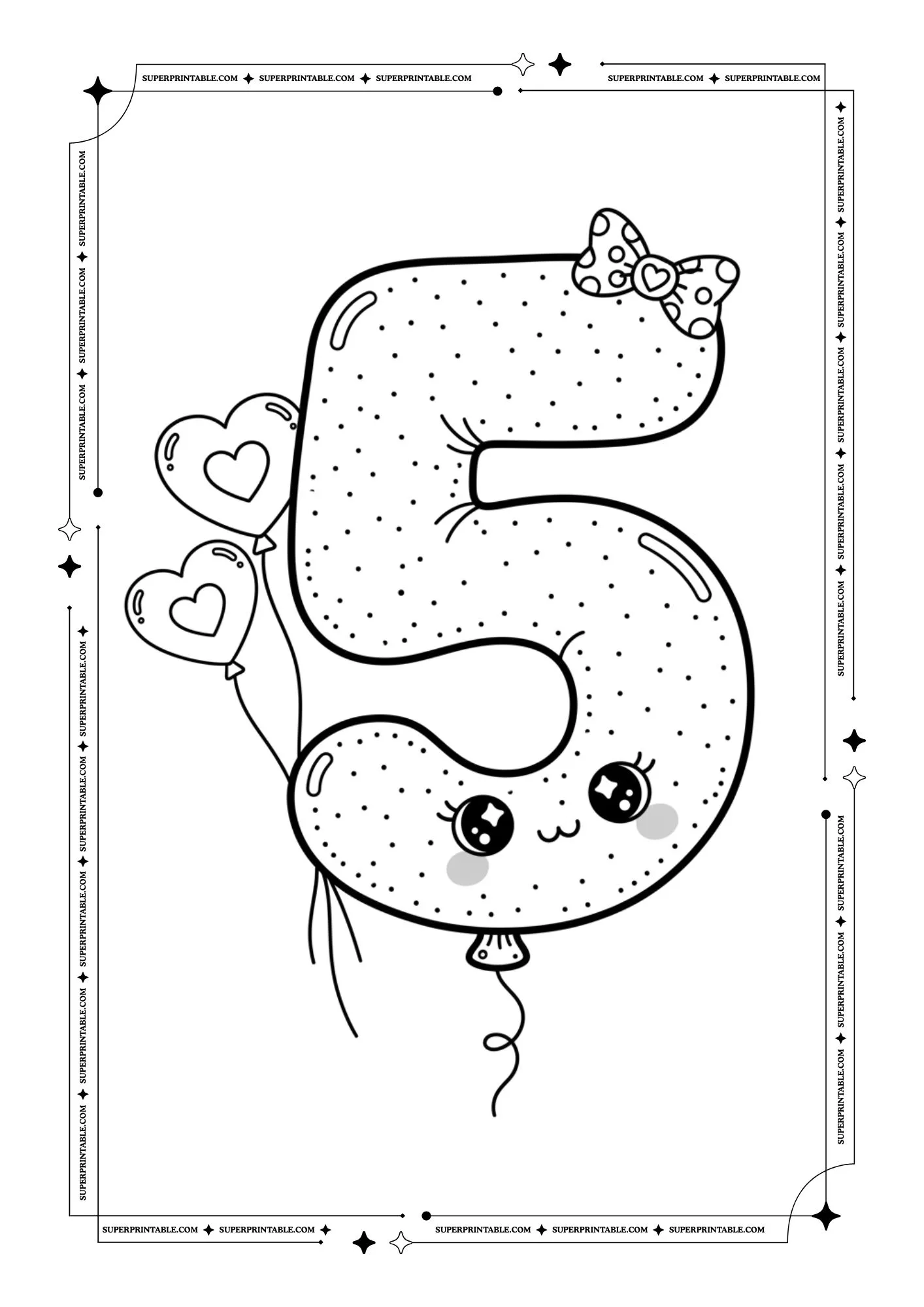 Kawaii Balloons Decor Numbers Coloring Pages 6