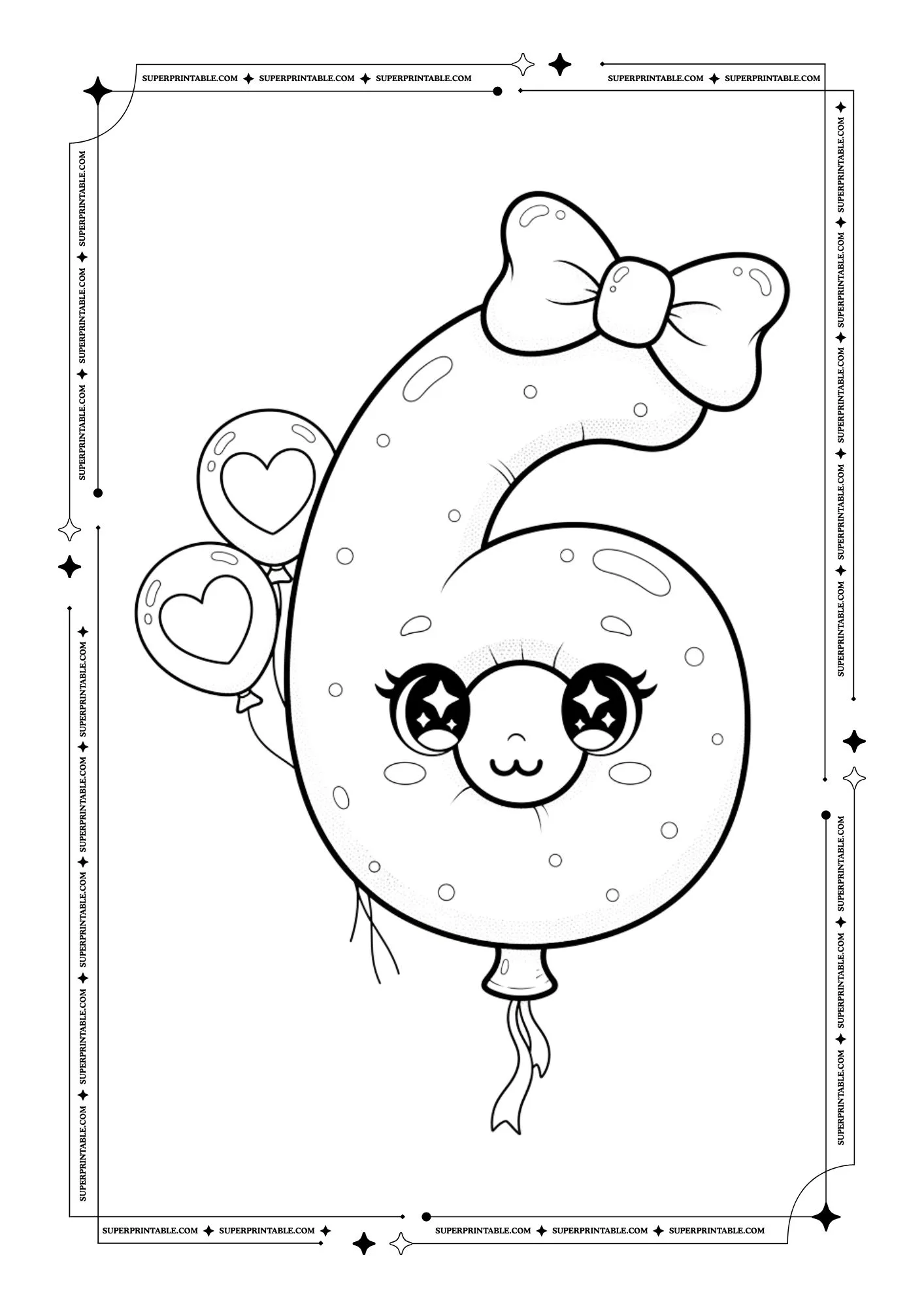 Kawaii Balloons Decor Numbers Coloring Pages 7