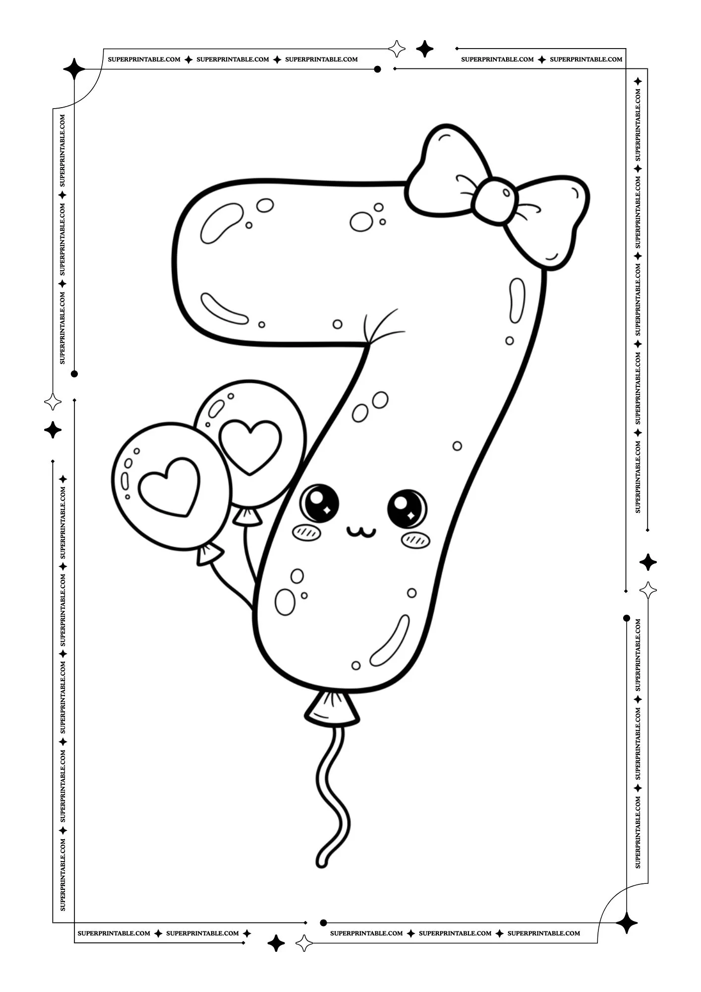 Kawaii Balloons Decor Numbers Coloring Pages 8