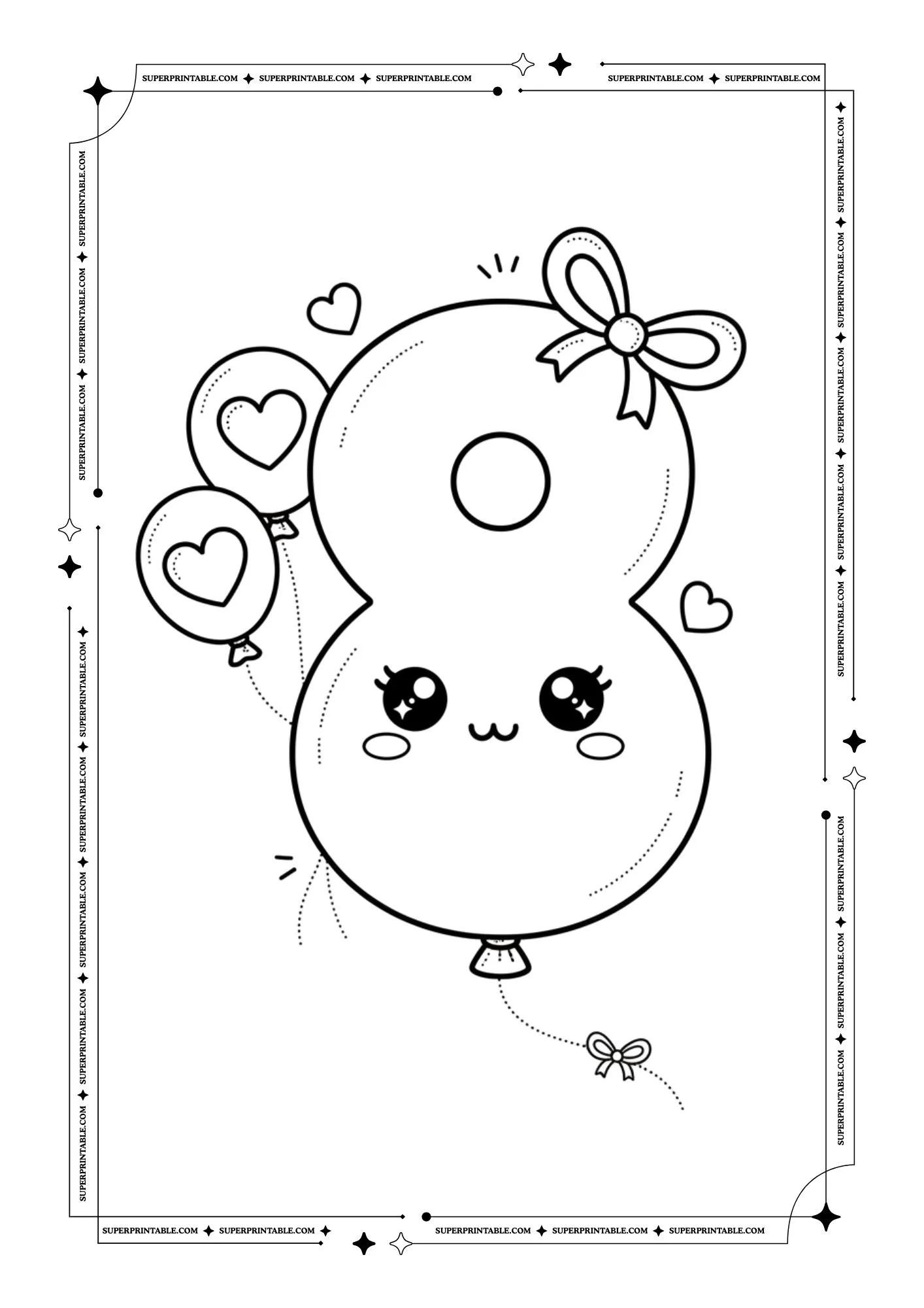Kawaii Balloons Decor Numbers Coloring Pages 9