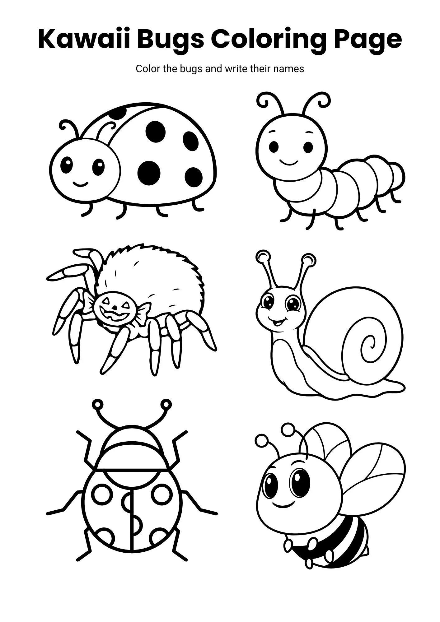 Kawaii Bugs Coloring Page 2
