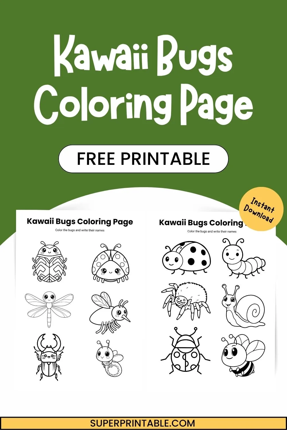 Kawaii Bugs Coloring Page Pinterest Image