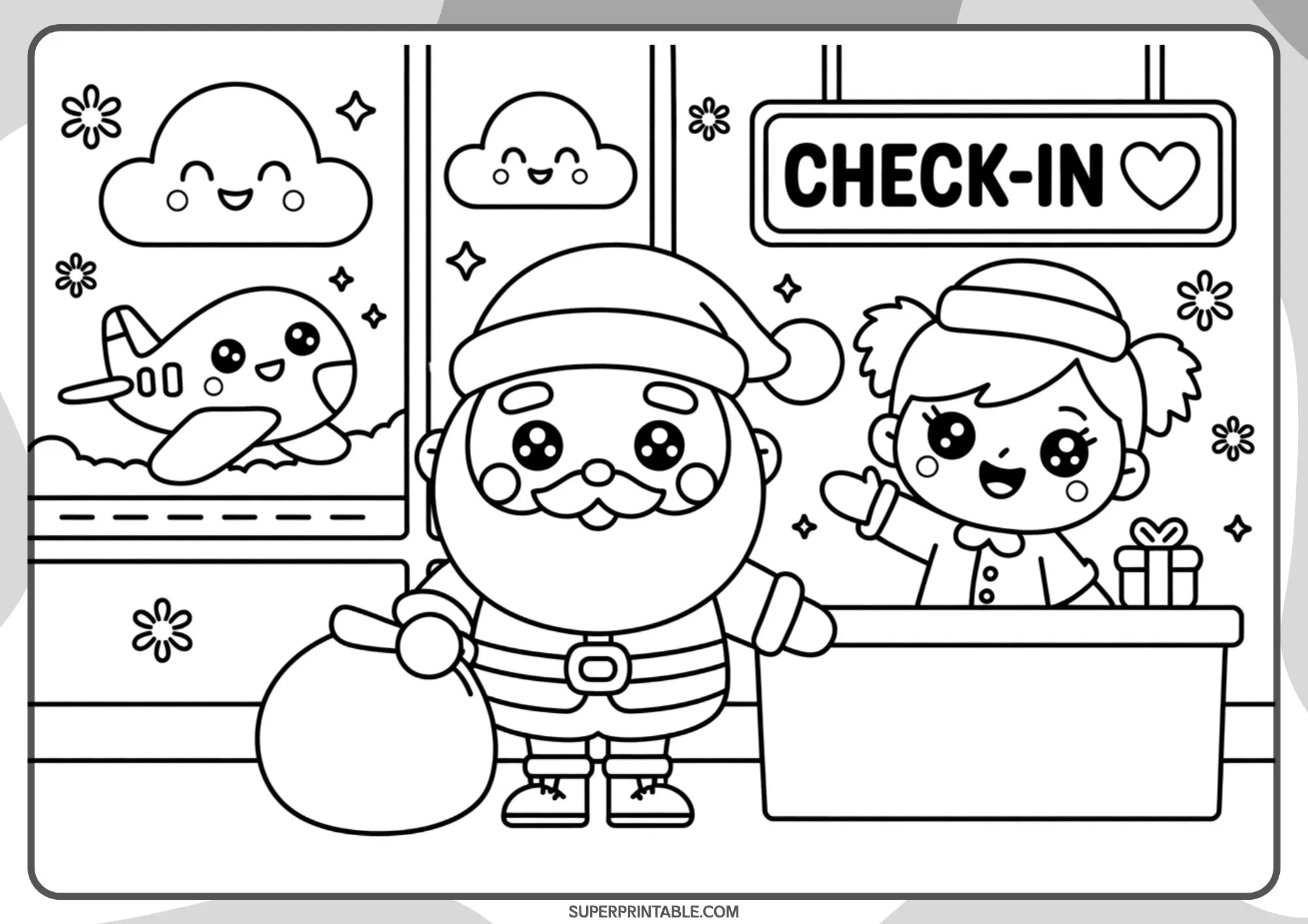 Kawaii Christmas Santa Adventures Coloring Pages 1