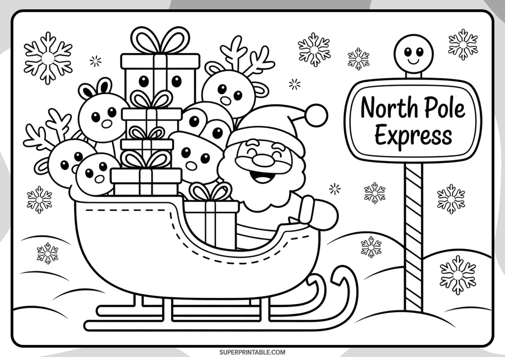 Kawaii Christmas Santa Adventures Coloring Pages 4