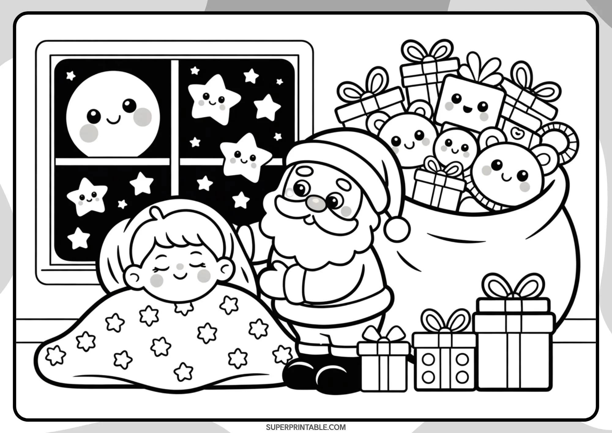 Kawaii Christmas Santa Adventures Coloring Pages 6