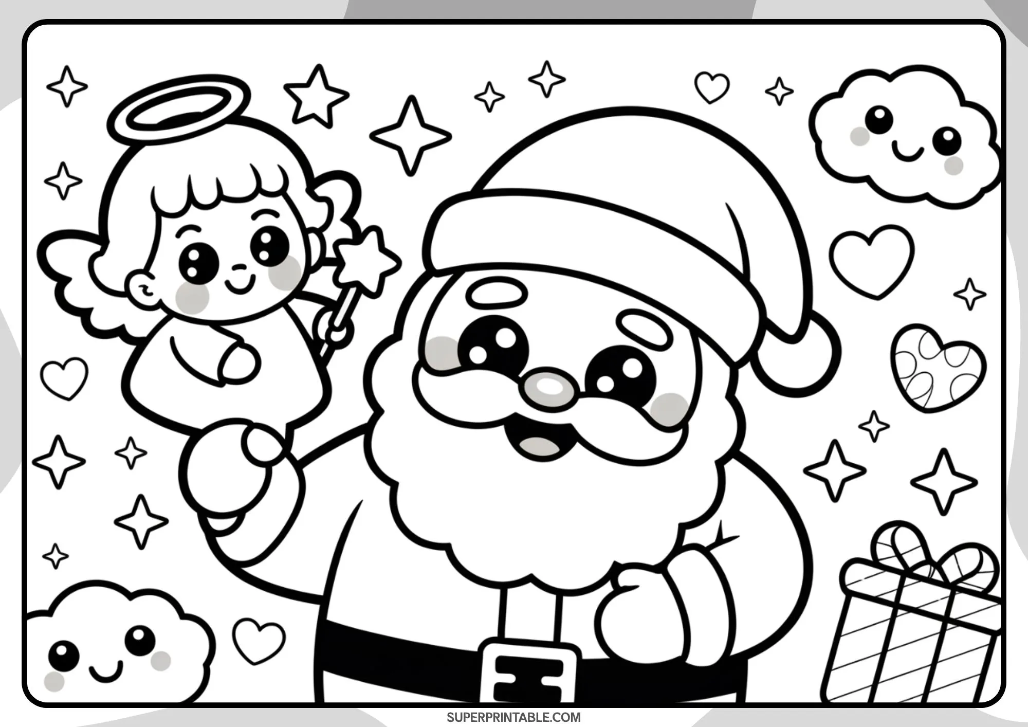 Kawaii Christmas Santa Adventures Coloring Pages 7