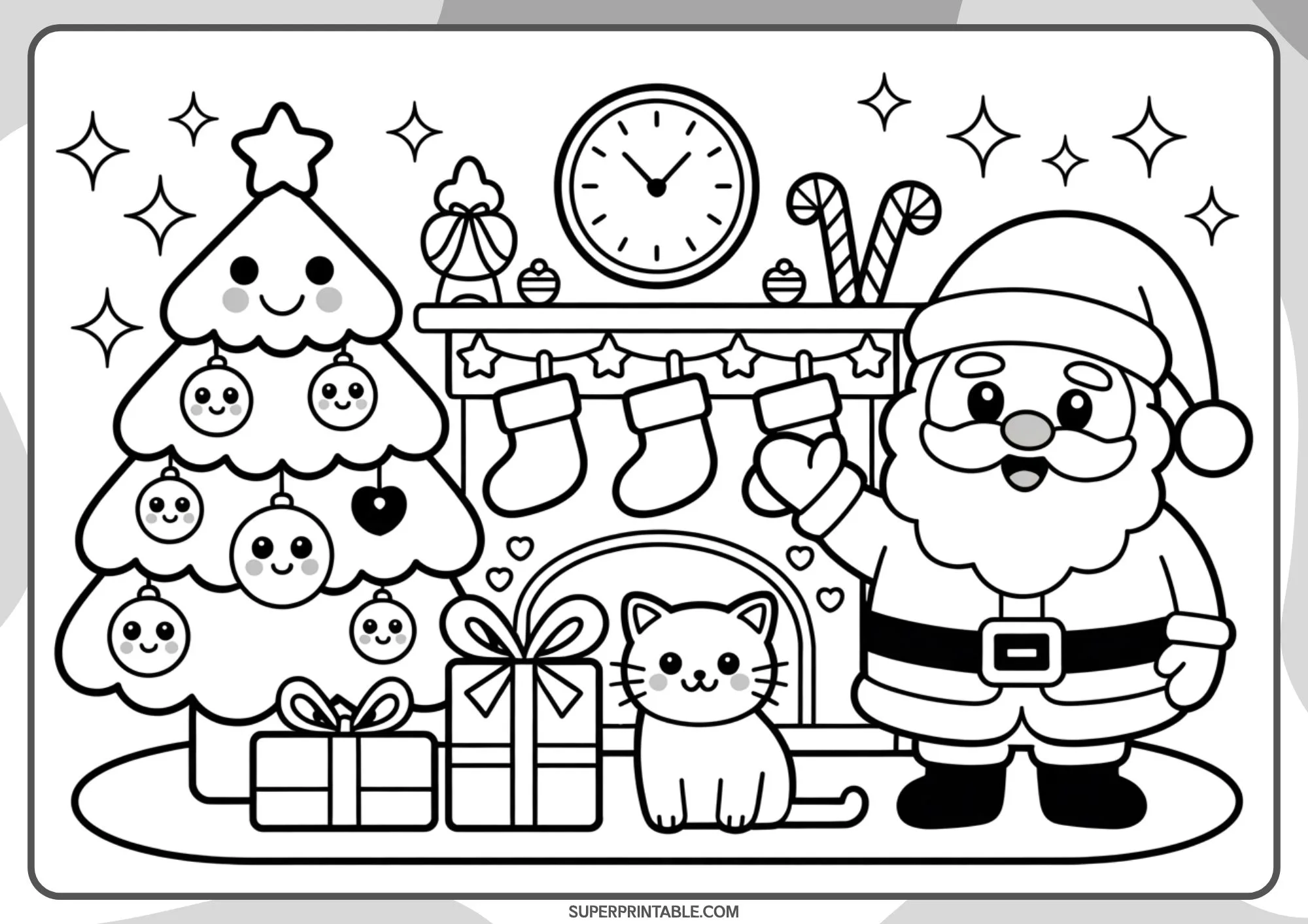 Kawaii Christmas Santa Adventures Coloring Pages 8
