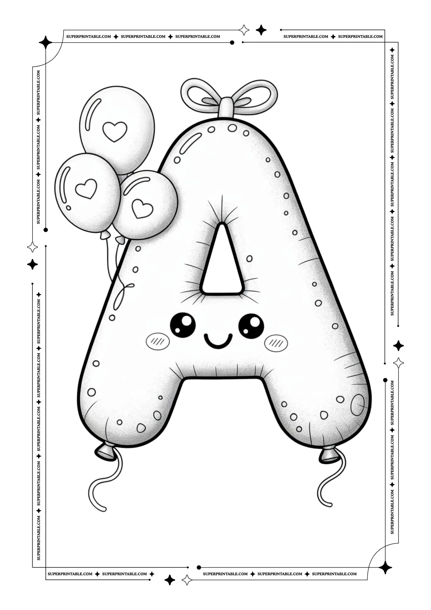 Kawaii Holiday Balloon Alphabet Coloring Pages 1
